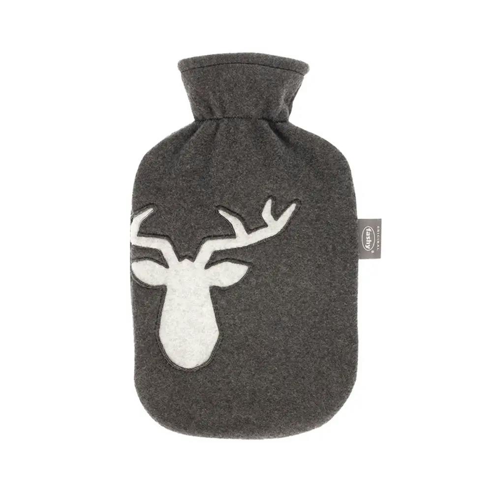 Fashy Grey 2 Litre Hot Water Bottles With Reindeer Fleece Cover