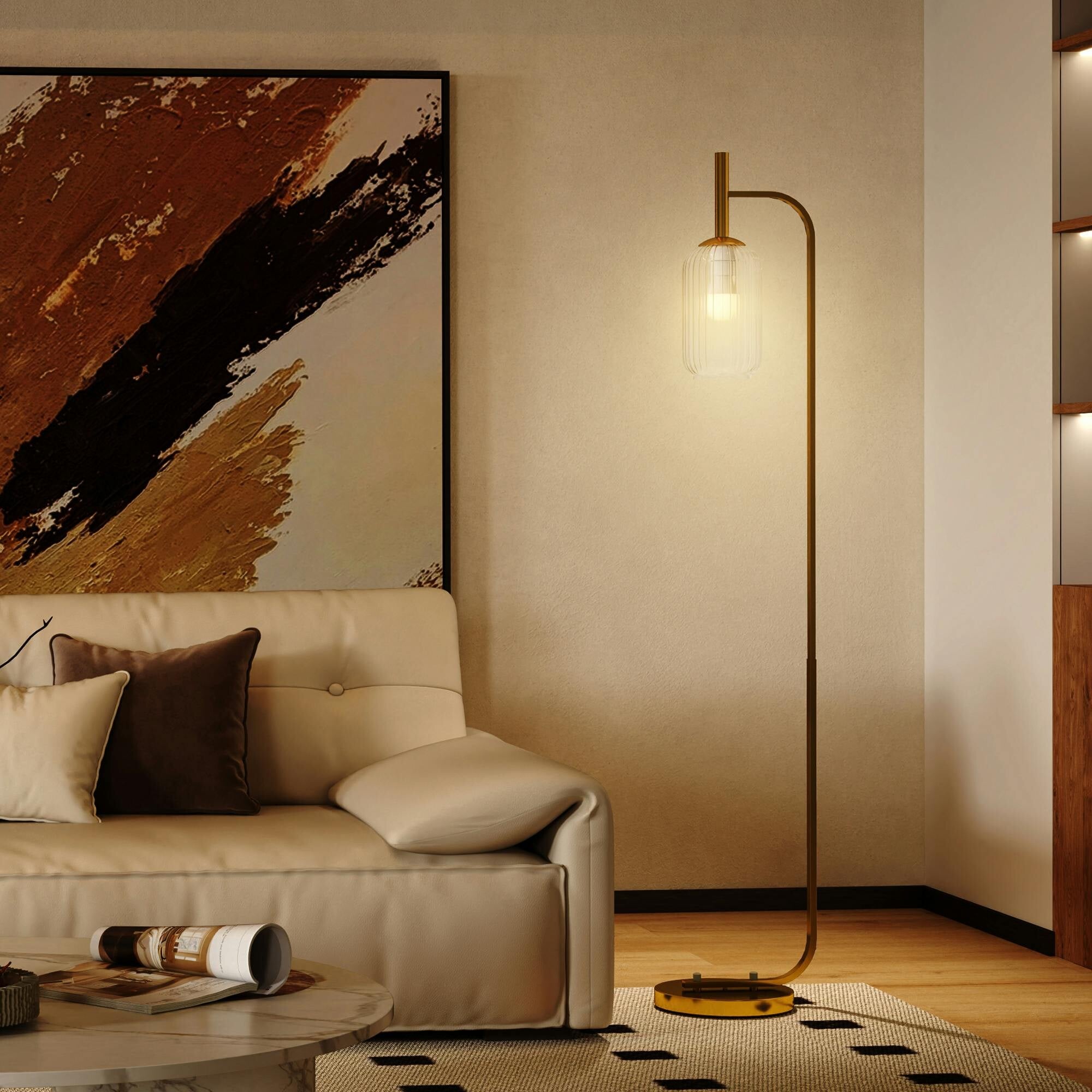 HOMCOM Floor Lamp - Glass Lampshade - Gold Tone - Image 3