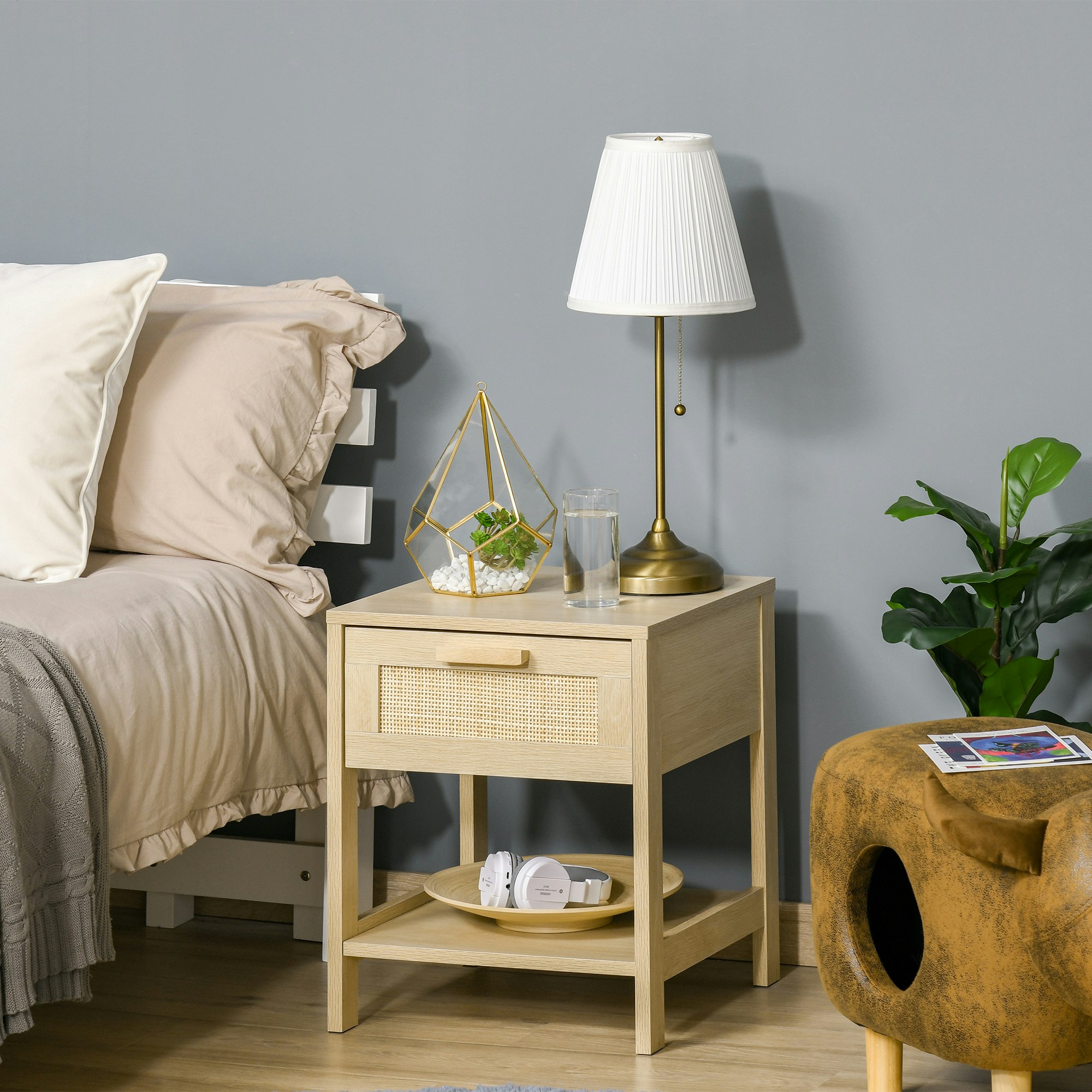 Rackhams Nightstand Bedside Table End Table Storage Organizer W/ Drawer Shelf