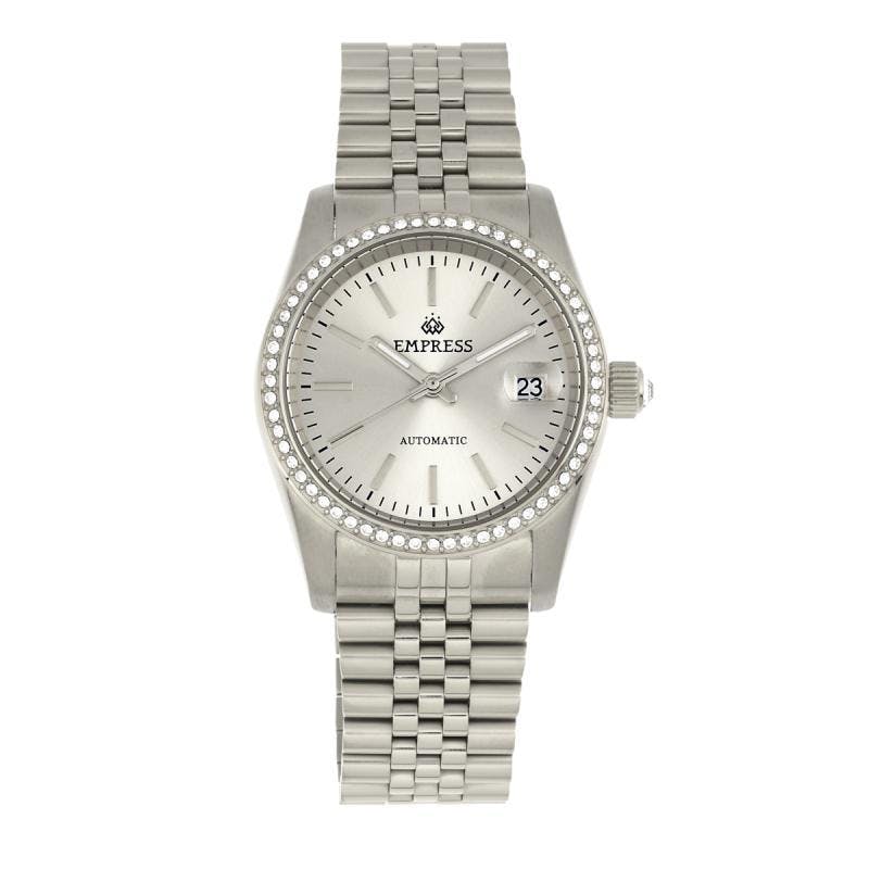 Empress Silver/White Constance Automatic Bracelet Watch W/Date