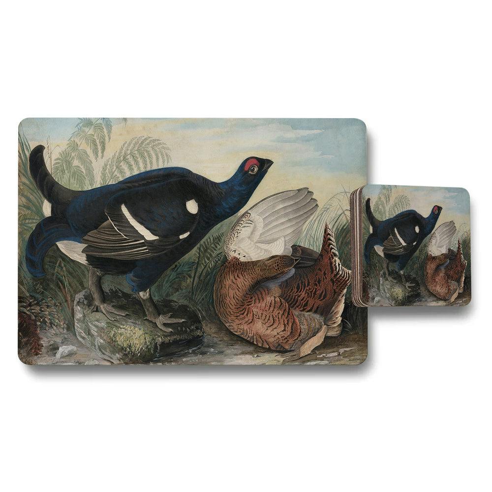 Rackhams Blue/Brown/White Duck Themed Placemats And Coasters Set With Vintage Artwork