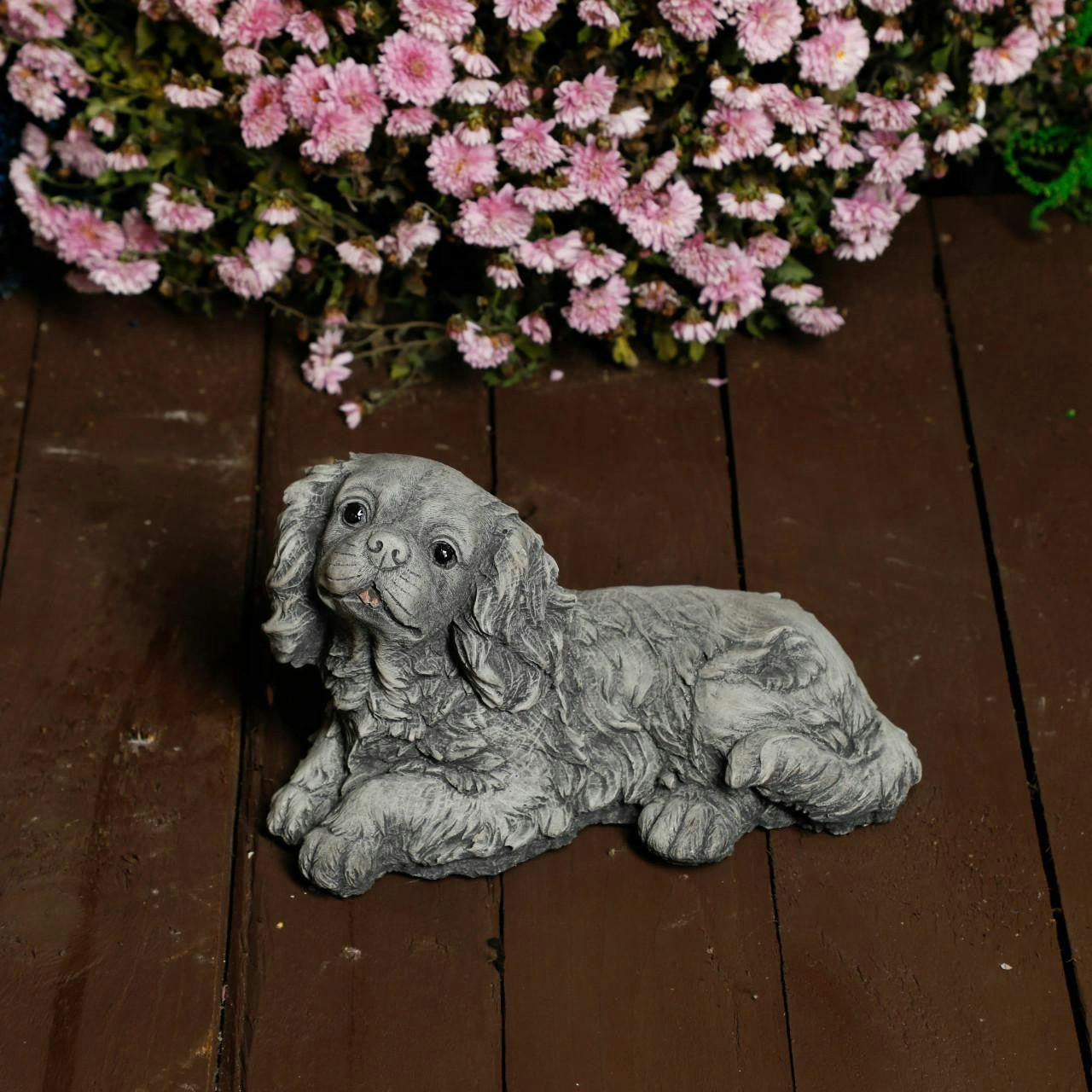 Rackhams Stone Cast Small Laying King Charles Spaniel Dog Statue Ornament