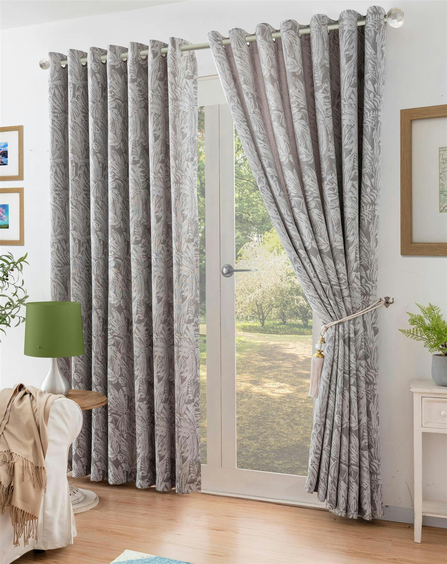 Rackhams Silver Chenille Jacquard Lined Ring Top Eyelet Curtains - 168Cm Width X 137Cm Drop
