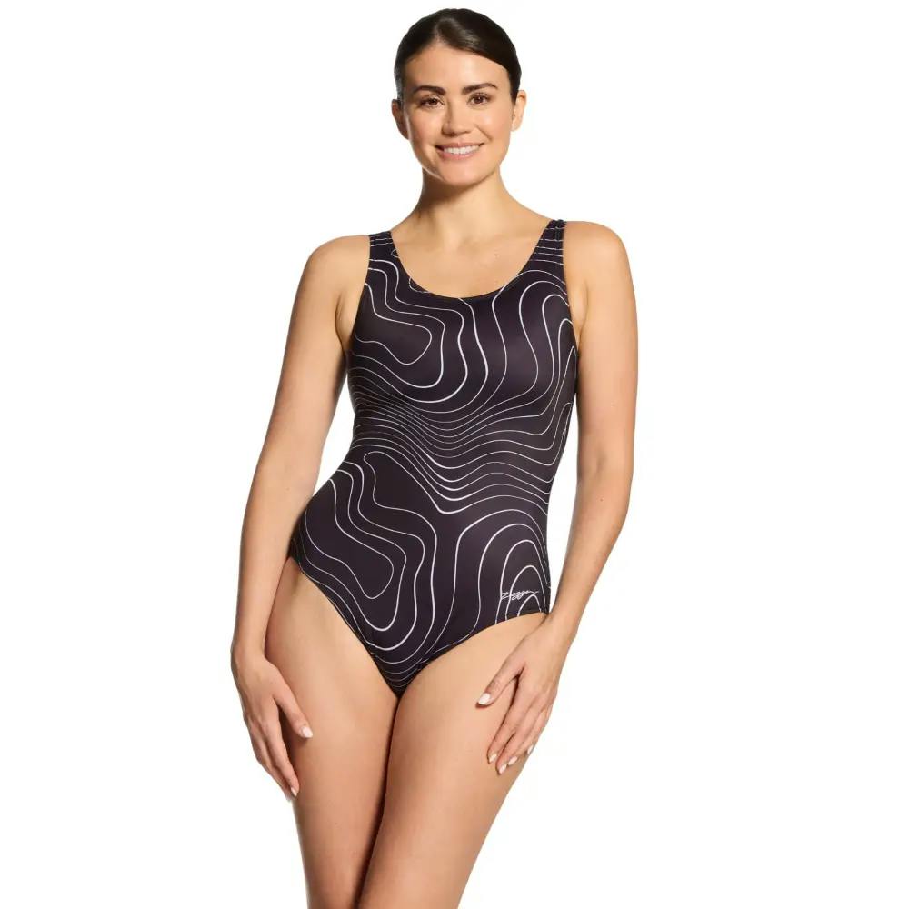 Zoggs Women's Black/White Terrain Scoopback Swimsuit - Uk Size 8