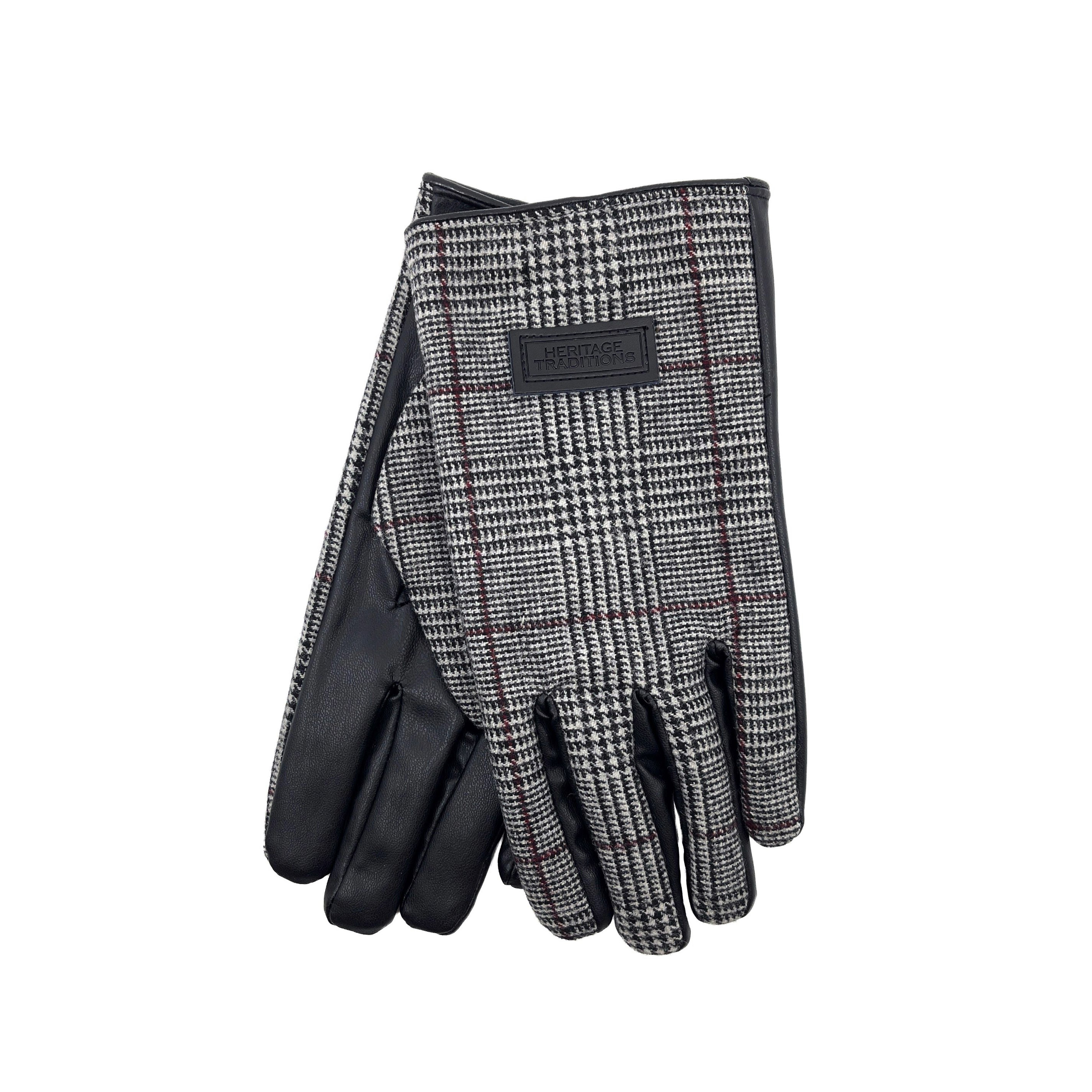 Heritage Traditions Black Classic Check Tweed Gloves - Prince Of Wales