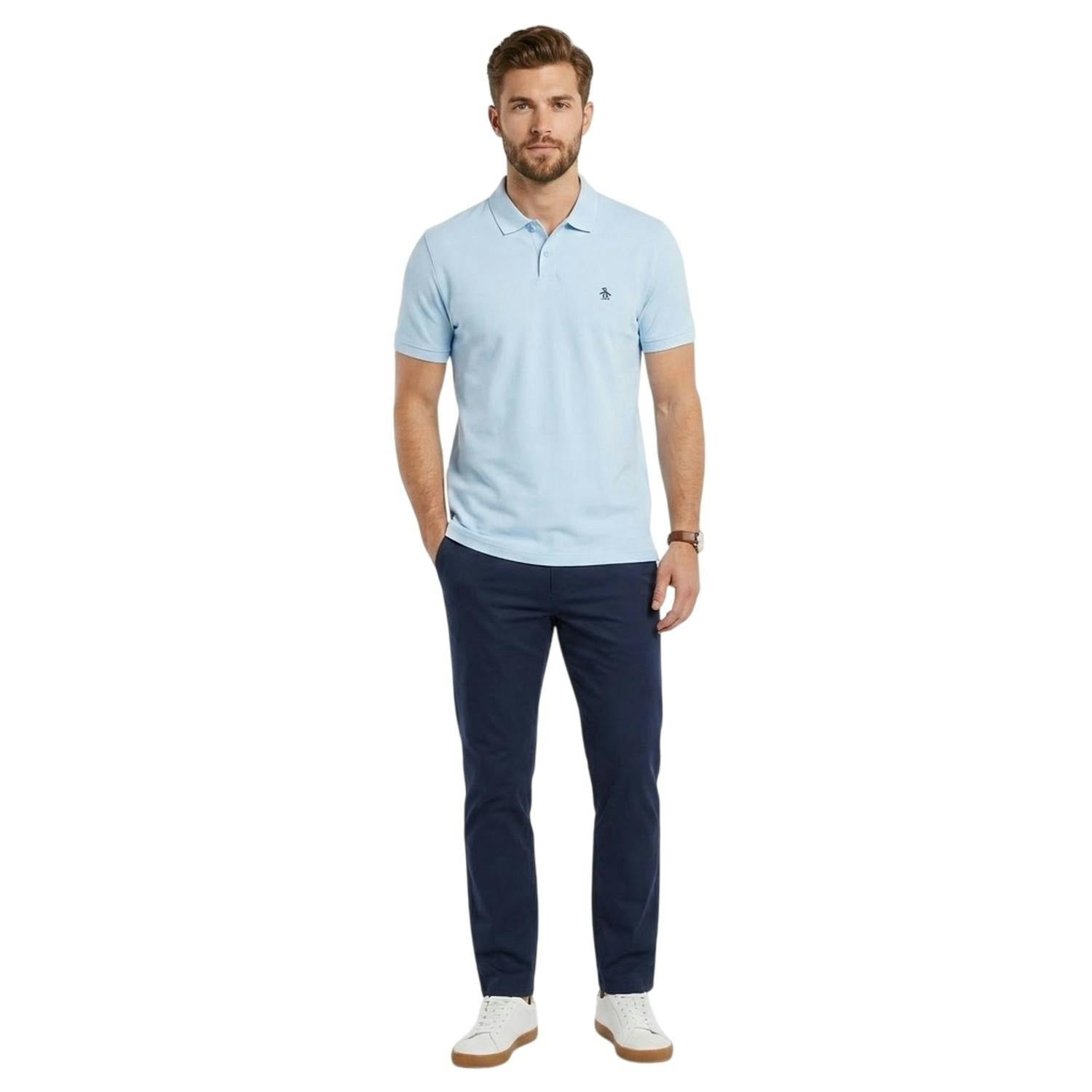 Original Penguin Men's Embroidered Logo Polo Shirt - Water - S - Water - 100% Cotton