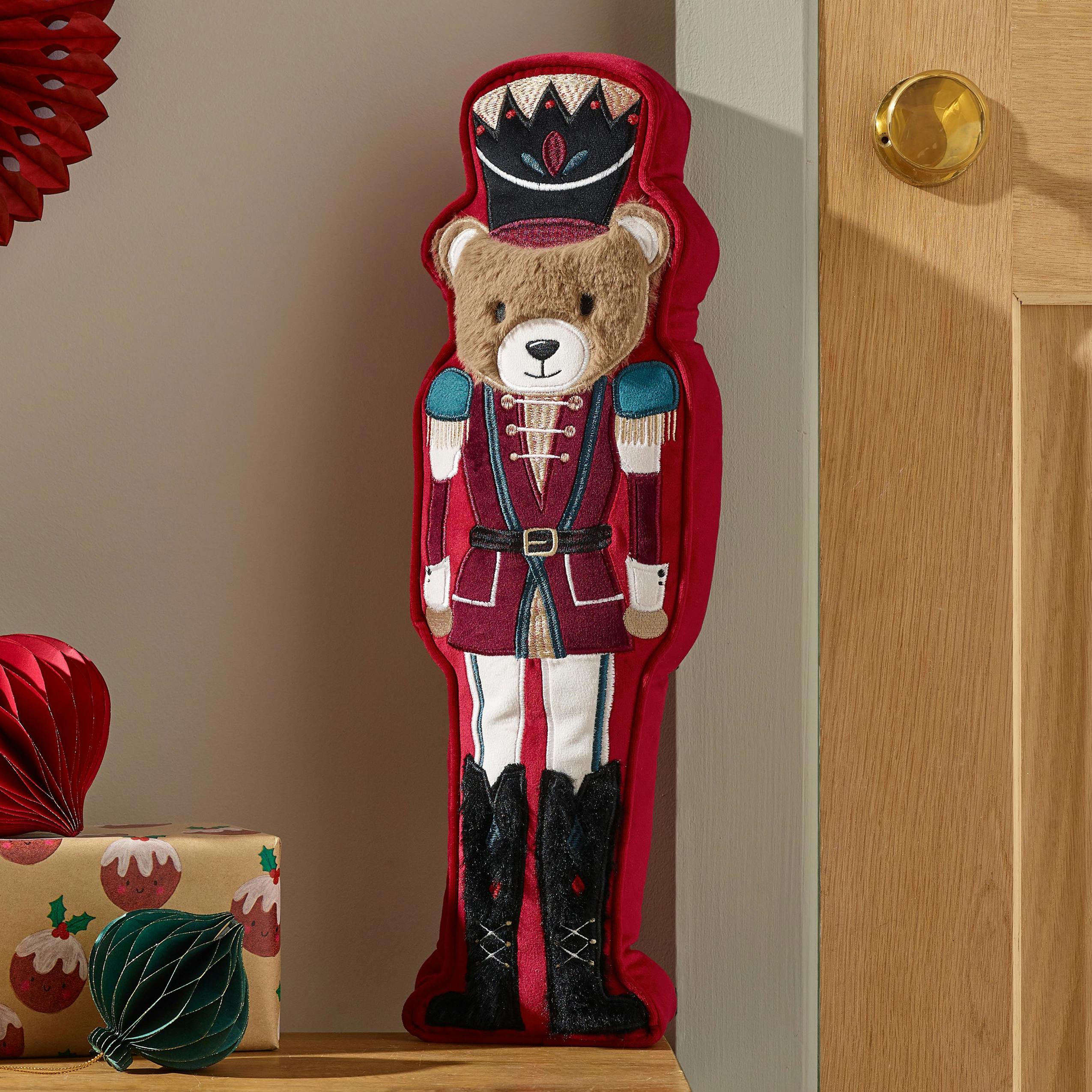 Rackhams Red Christmas Nutcracker Bear 3D Shaped Cushion