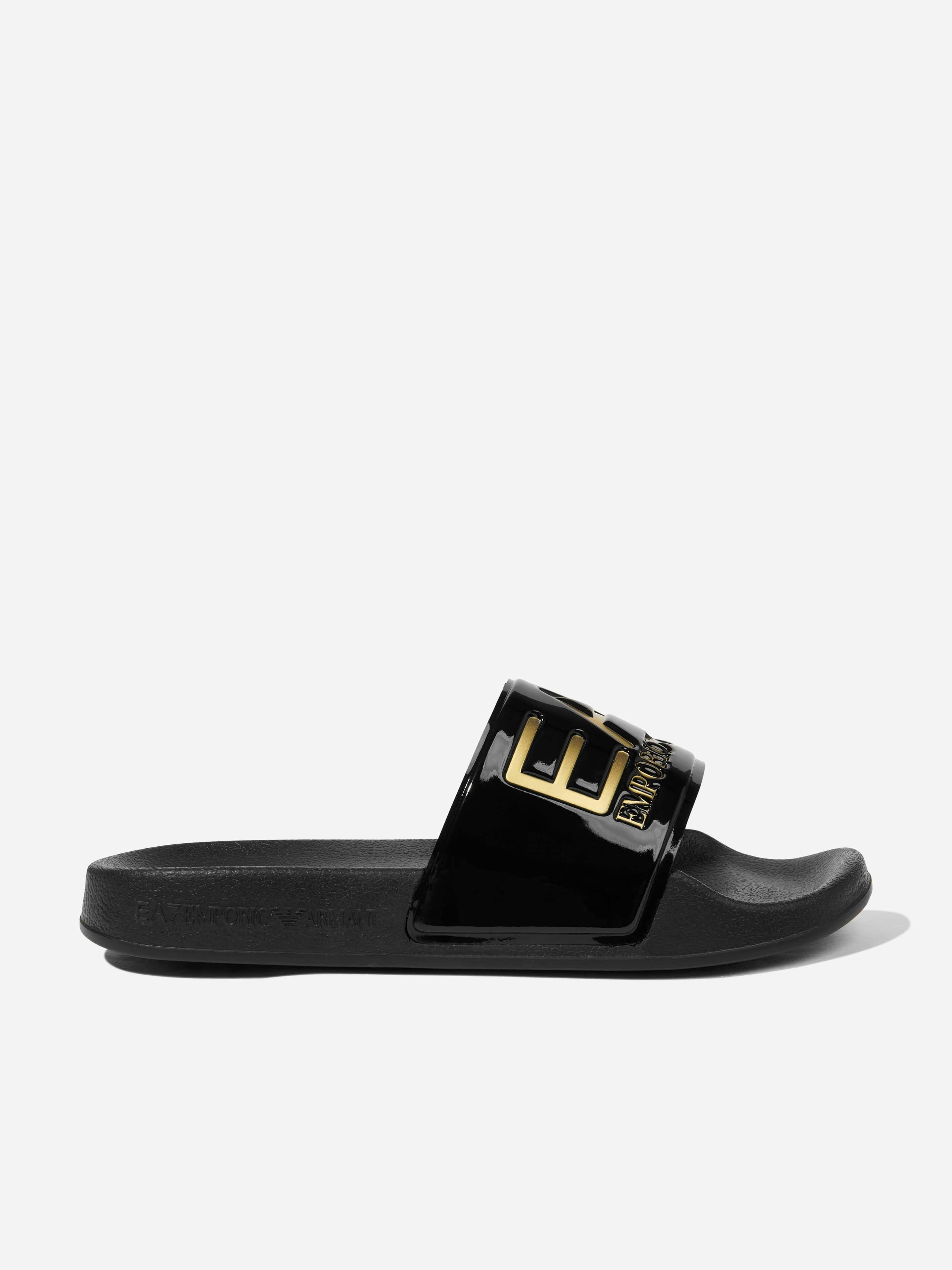 Ea7 Emporio Armani Boys Black Logo Sliders In - Eu 28 Uk 10