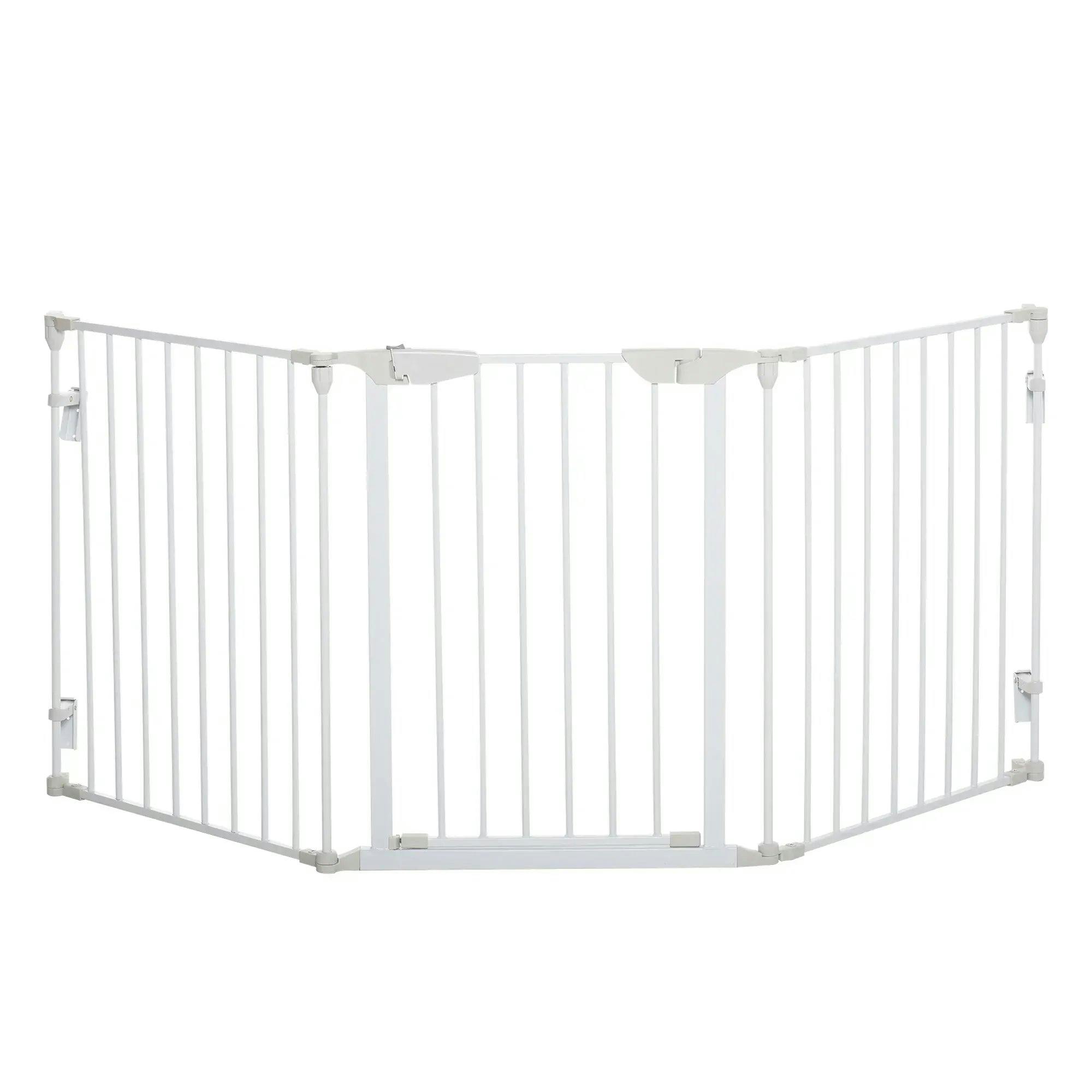 Pawhut White Pet Safety Gate 3 Panels Playpen Metal Fence W/ Walk Through Door - Image 9