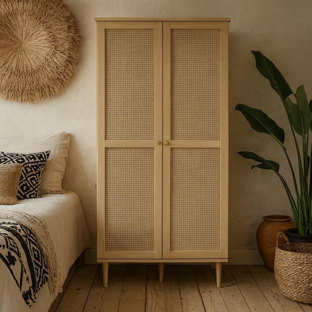 Wyld Haus Light Mallowmoss Rattan And Wood 2 Door Display Cabinet