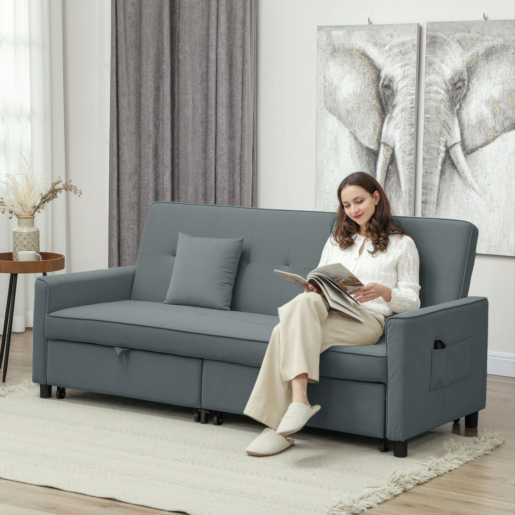 Rackhams Reversible L-Shaped Sectional Sofa Bed With Cushions