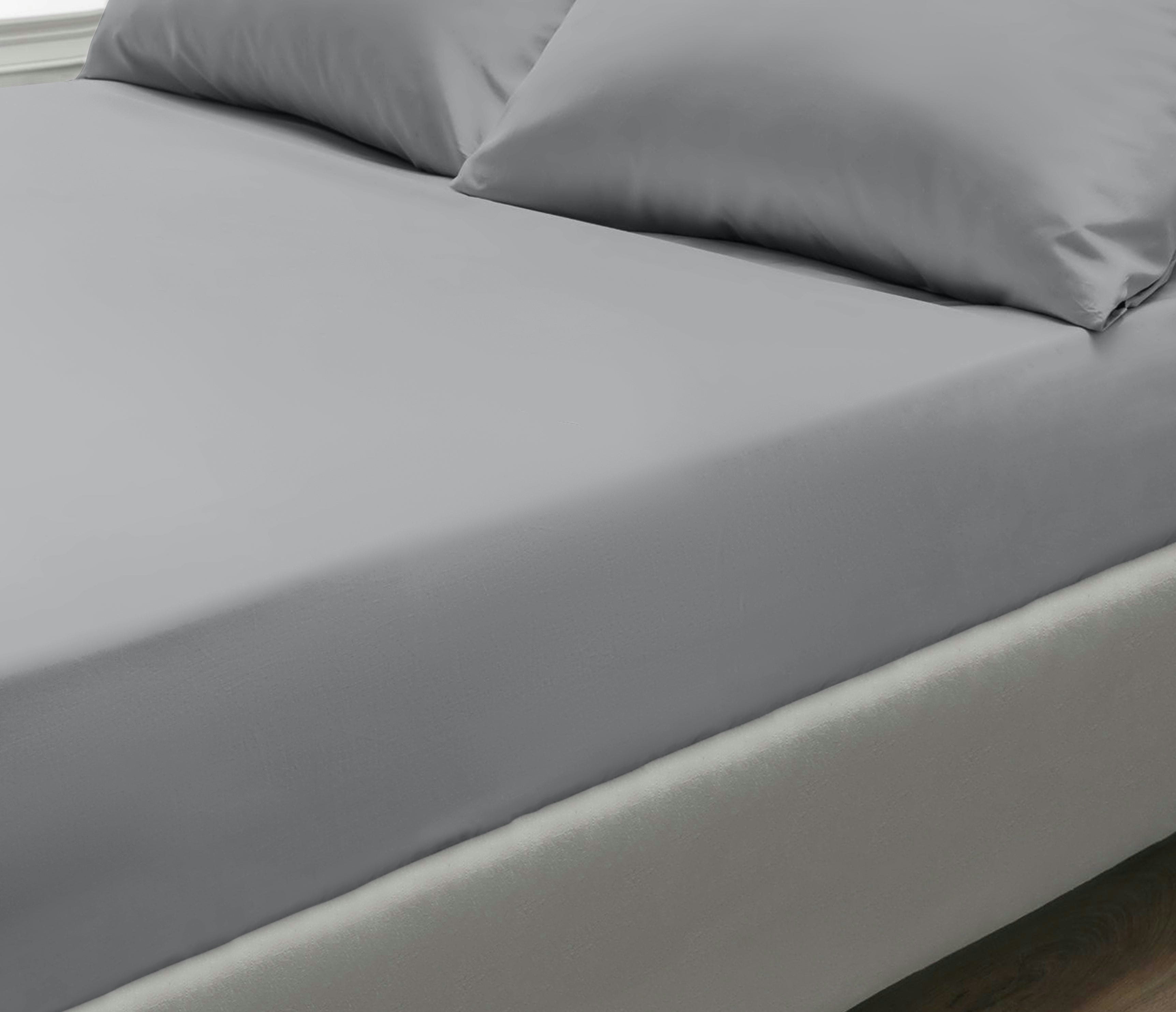 Sweet Dreams Grey 200 Thread Count Percale Cotton Fitted Sheet - Double