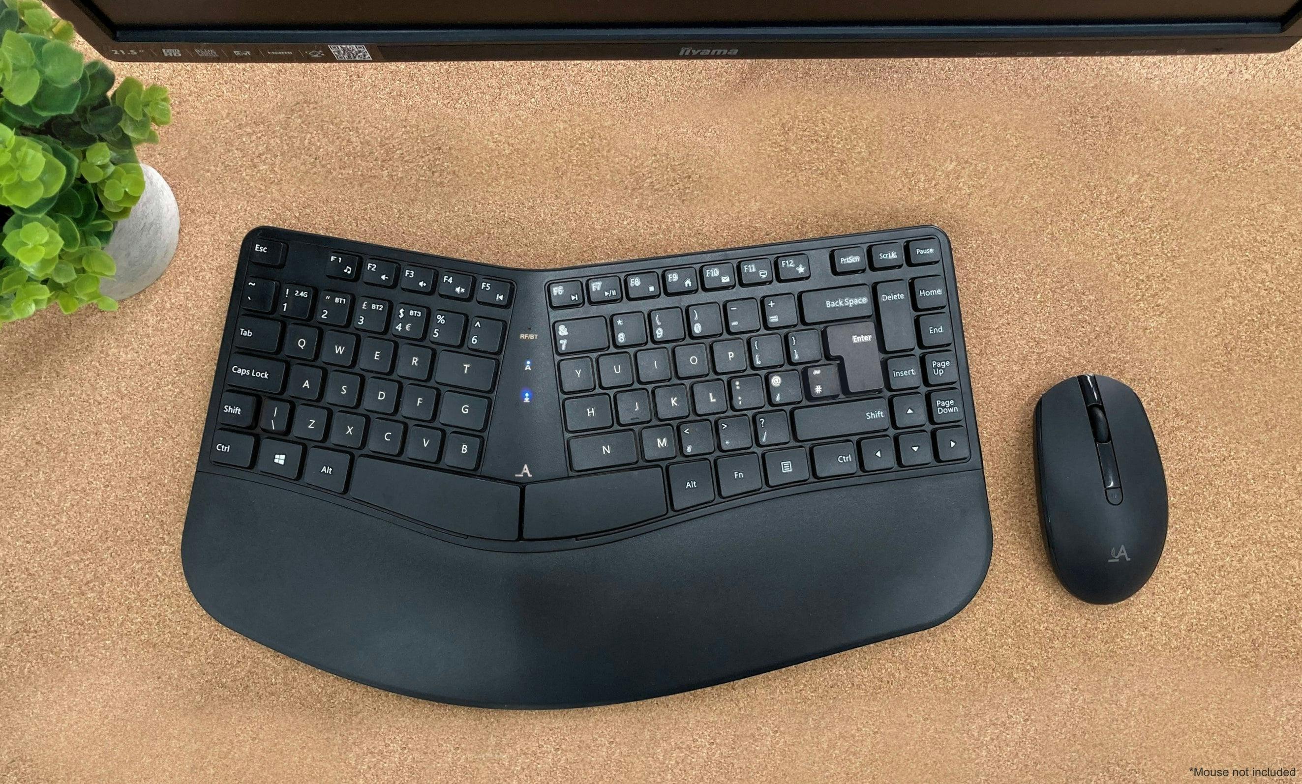 Accuratus Contour Multidevice Wireless - Bluetooth & Rf Wireless Sculptured Ergonomic Split Key Multimedia Keyboard With Reverse Tilt - Uk English