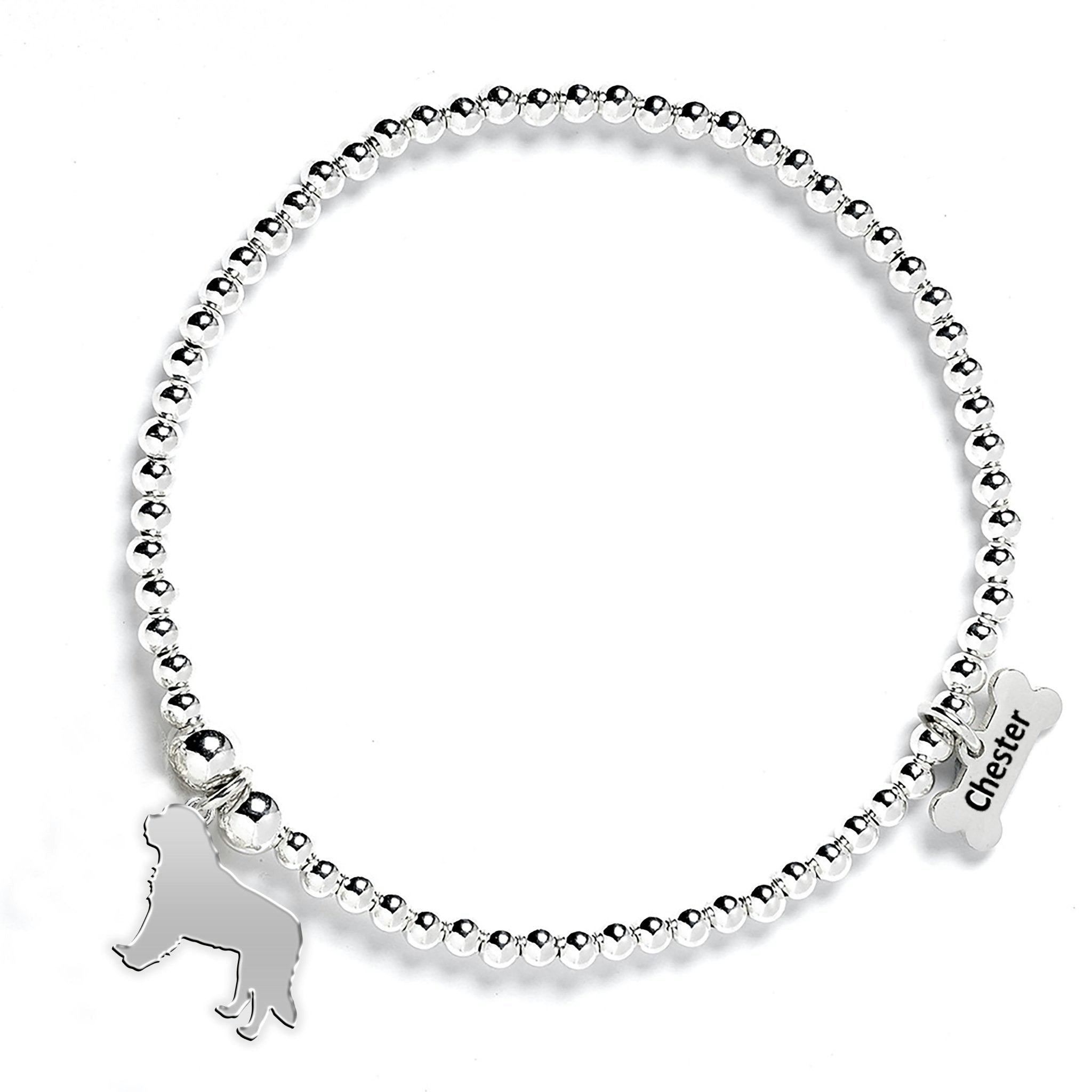 Mylee London Silver Newfoundland Silhouette Ball Bead Bracelet - Personalised - No