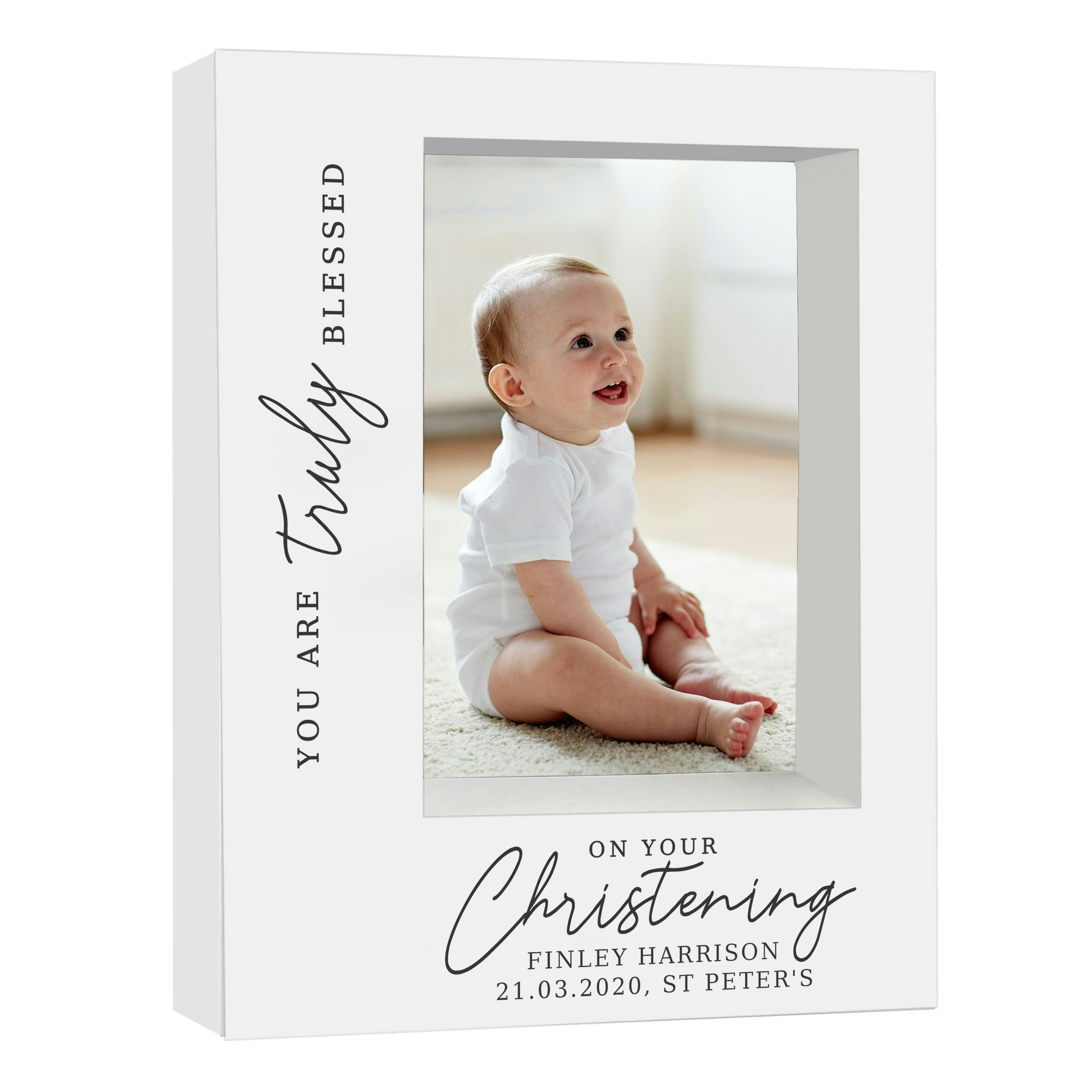 Rackhams Personalised 'Truly Blessed' Christening 5X7 Box Photo Frame