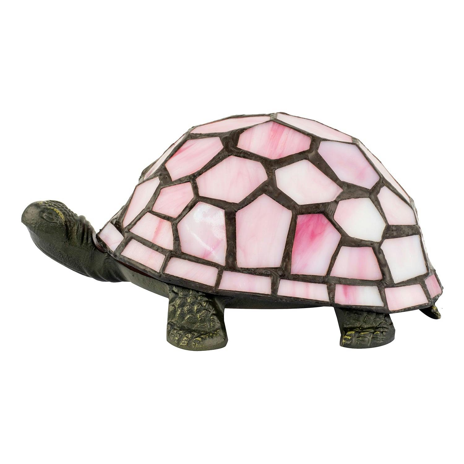 Rackhams Pink Classic And Quirky Soft Stained Glass Tiffany Tortoise Table Lamp