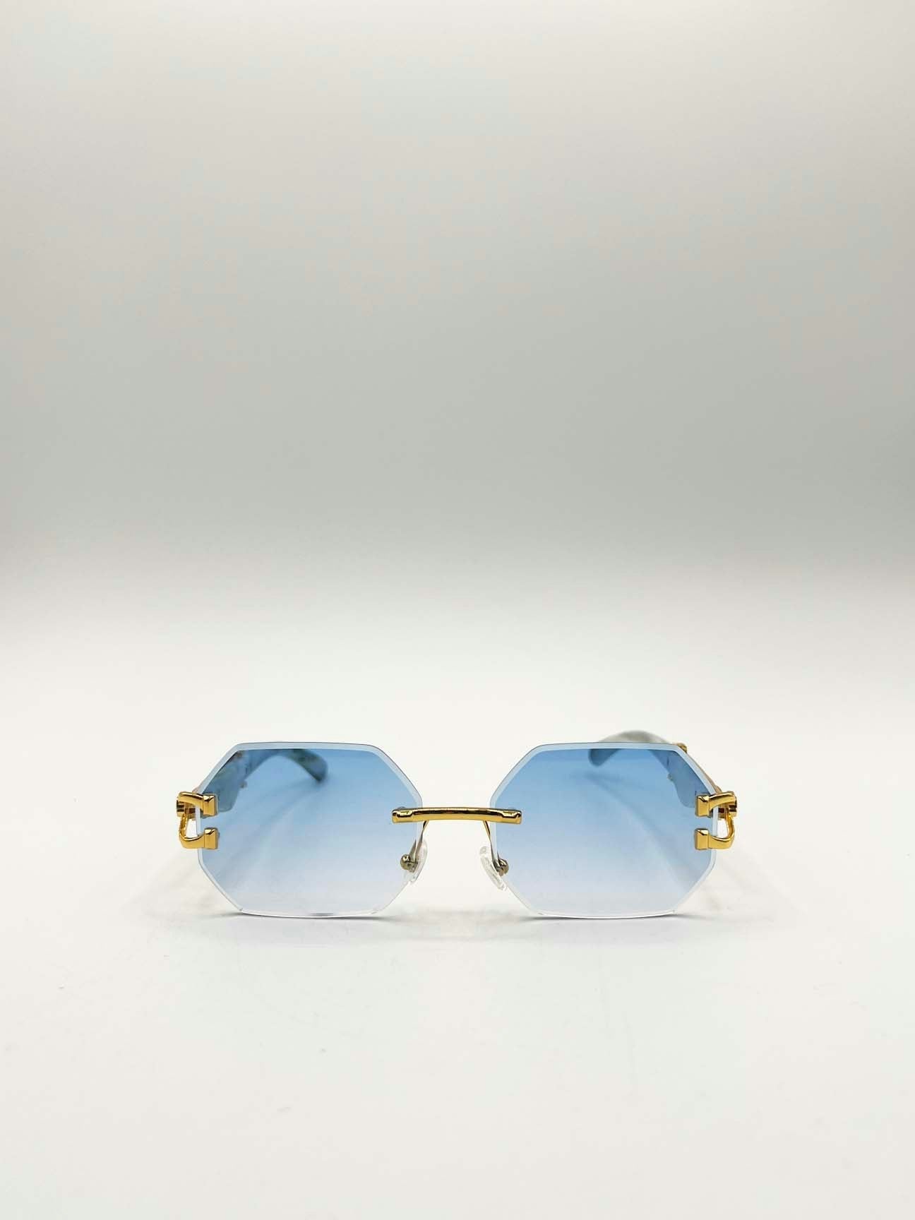 Svnx Gold/Blue Rimless Oval Geometric Sunglasses In - One Size