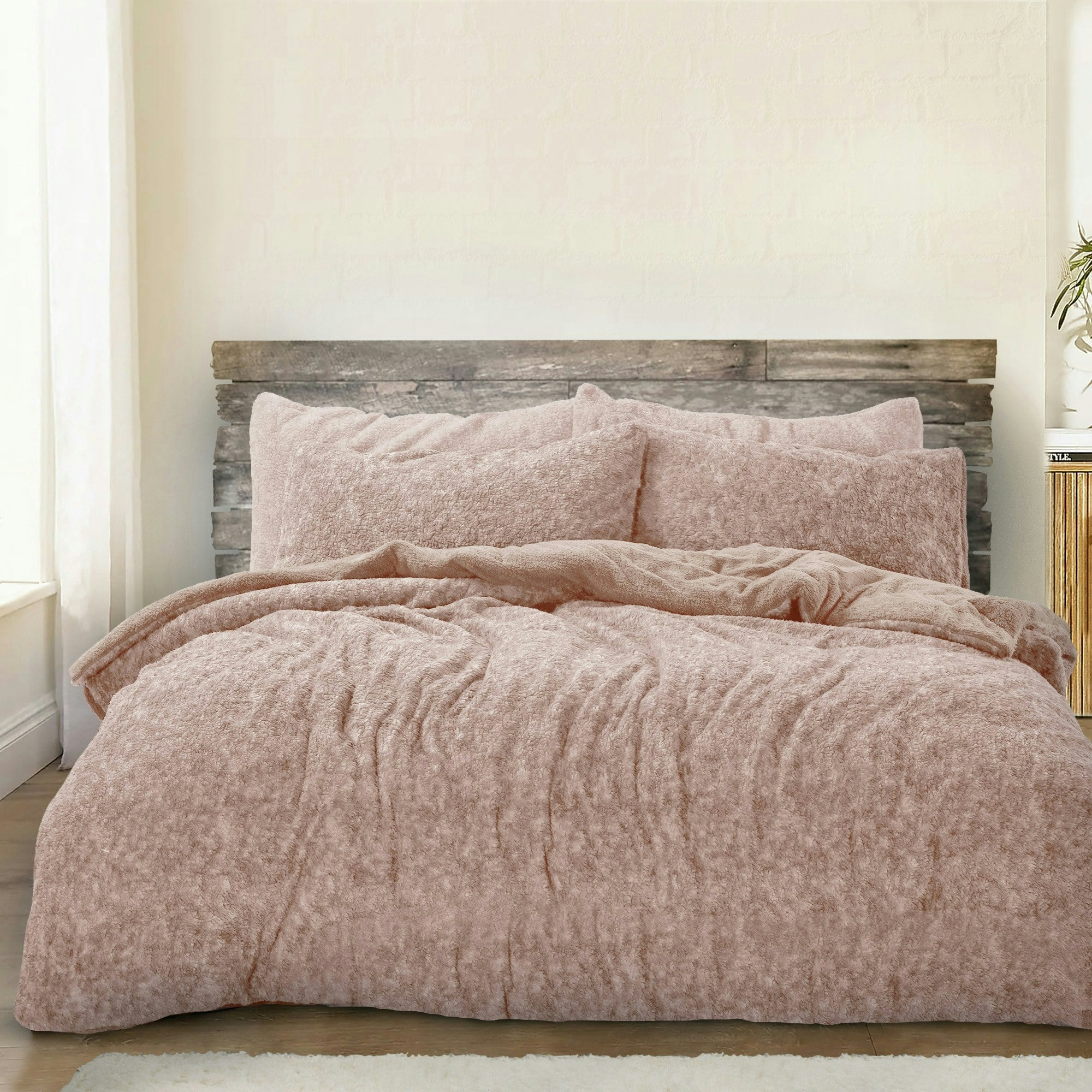 Velosso Teddy Marl Fluffy And Warm Fleece Duvet Cover Set - Blush - King