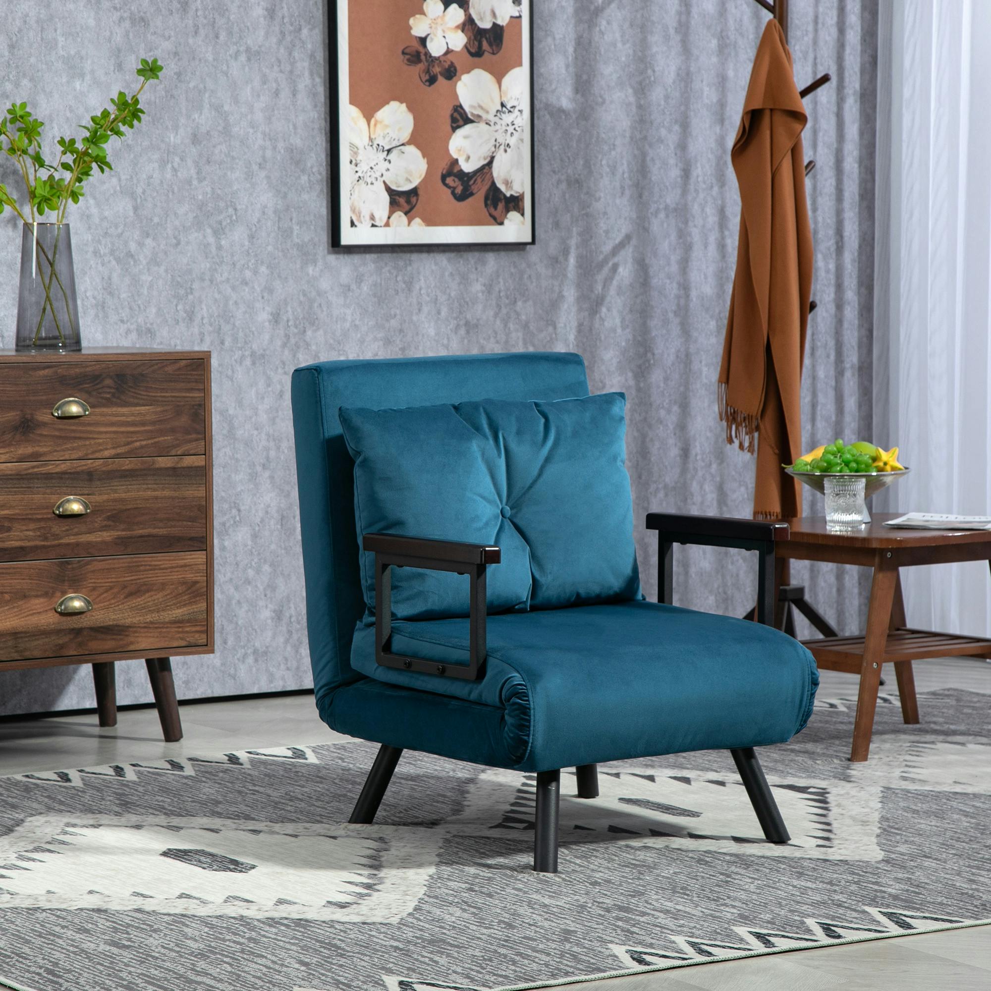 Rackhams Blue Click Clack Single Chair Bed Settee For Living Room