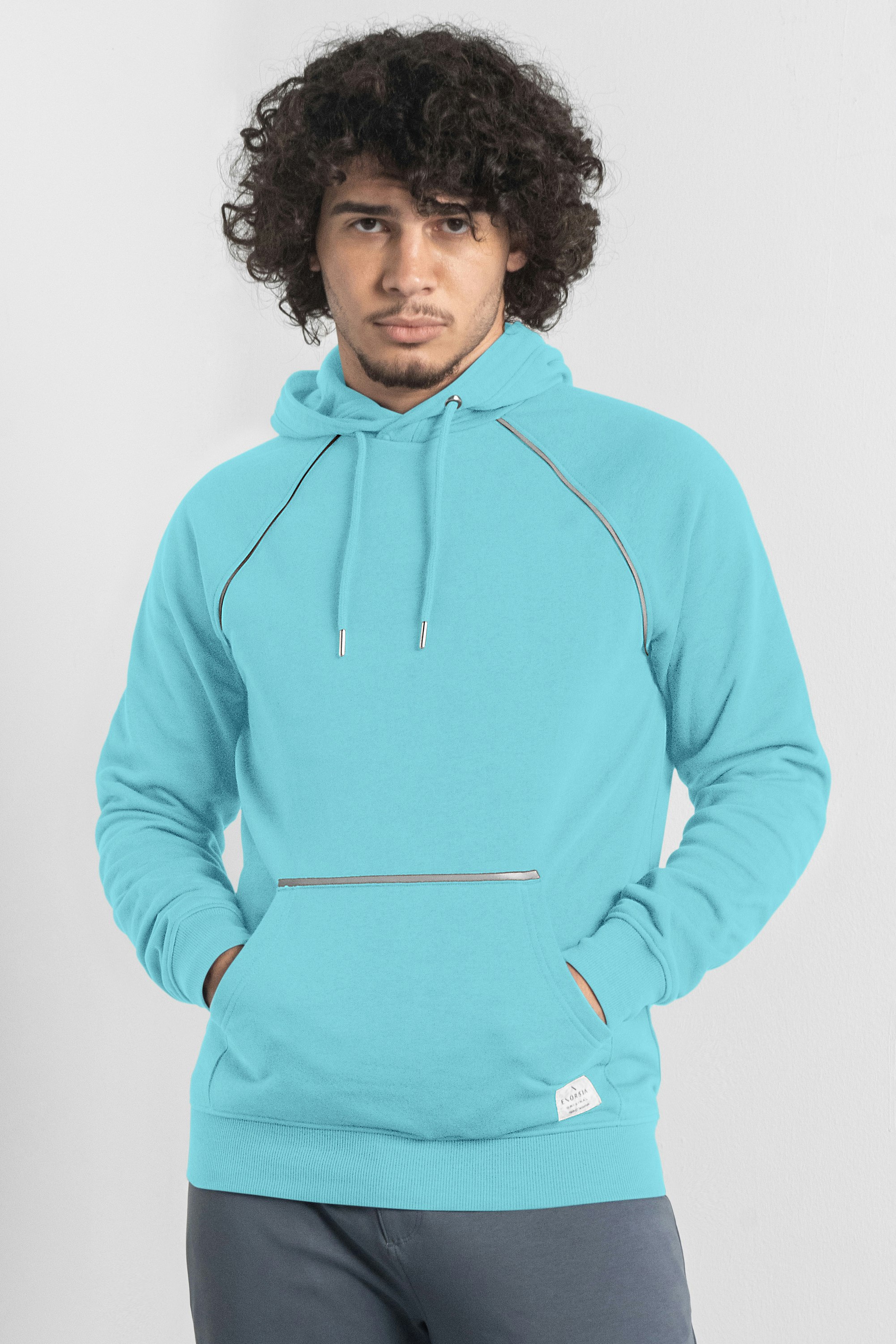 Enorsia Men's Blue Brushed Fleece Raglan Hoodie - Xxl - 75% Cotton, 25% Polyester