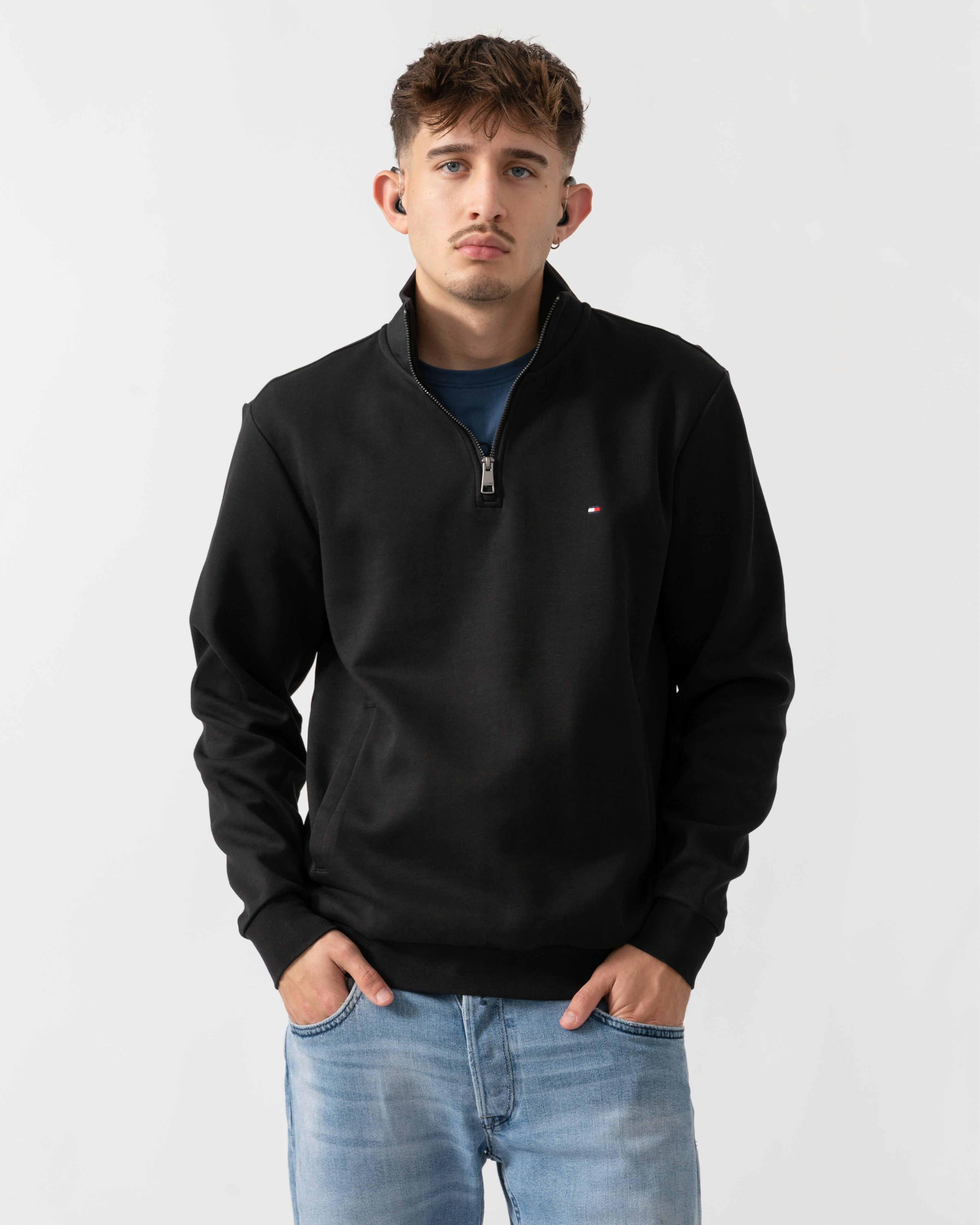 Tommy Hilfiger Men's Black Essential Intechno Half Zip Sweatshirt - M