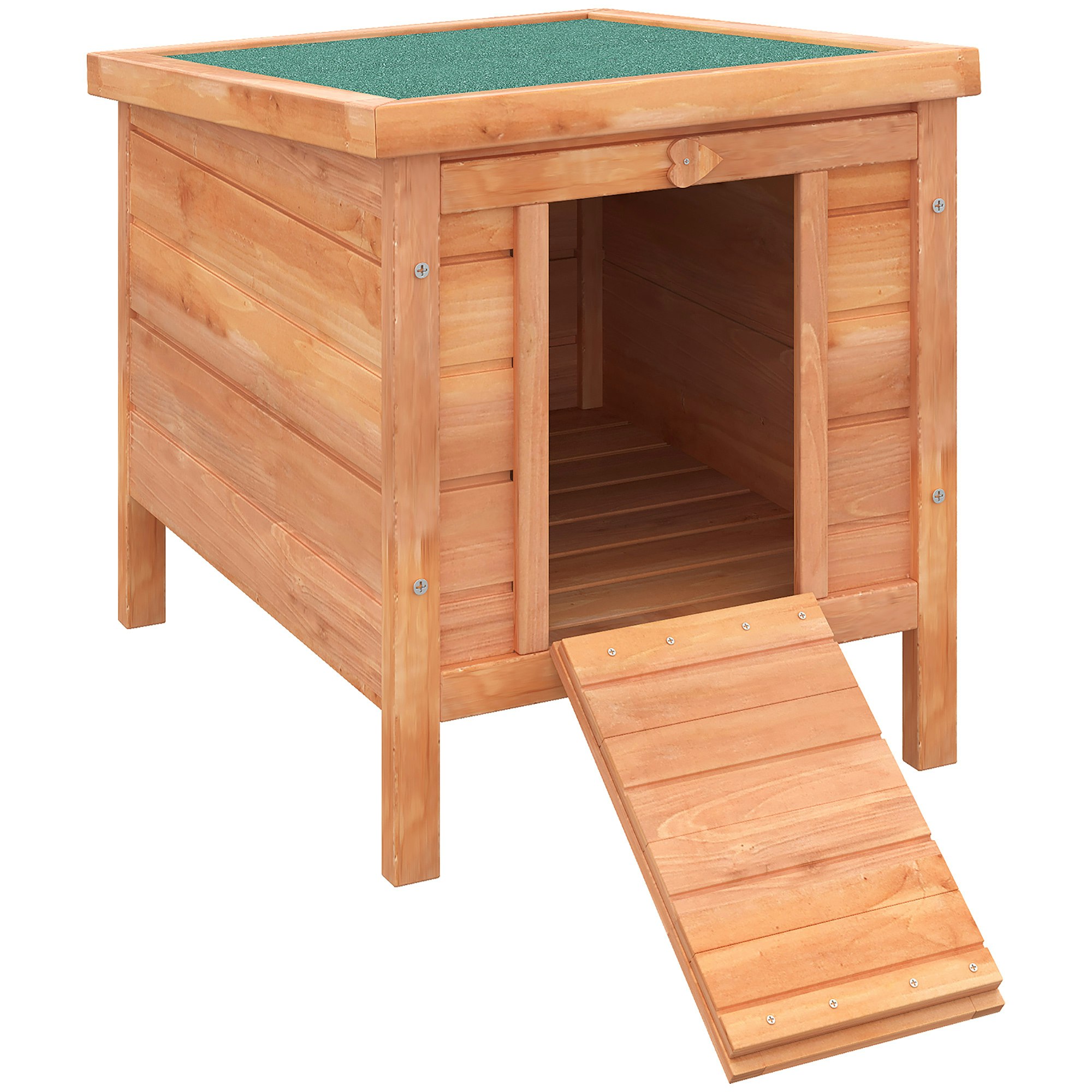 Pawhut Wooden Rabbit Hutch Bunny Cage Guinea Pig House Pet Habitat Ferret - Natural Wood Finish - Fir Wood, Asphalt - Size 1
