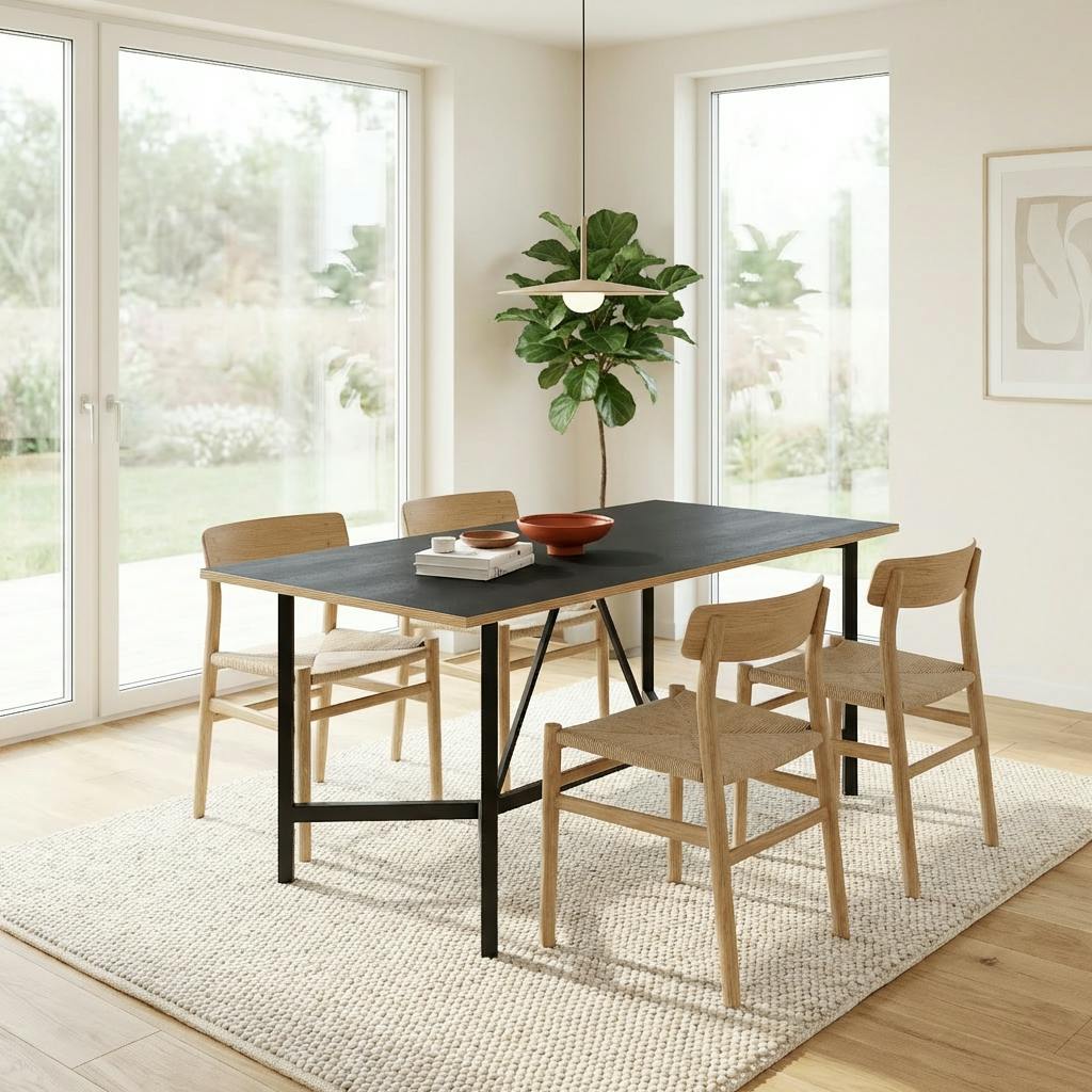 Decortie Black Modern Dalma Rectangle Dining Table 6 Seater Kitchen Table 140(D)Cm W/Metal Legs For Indoor - Plywood