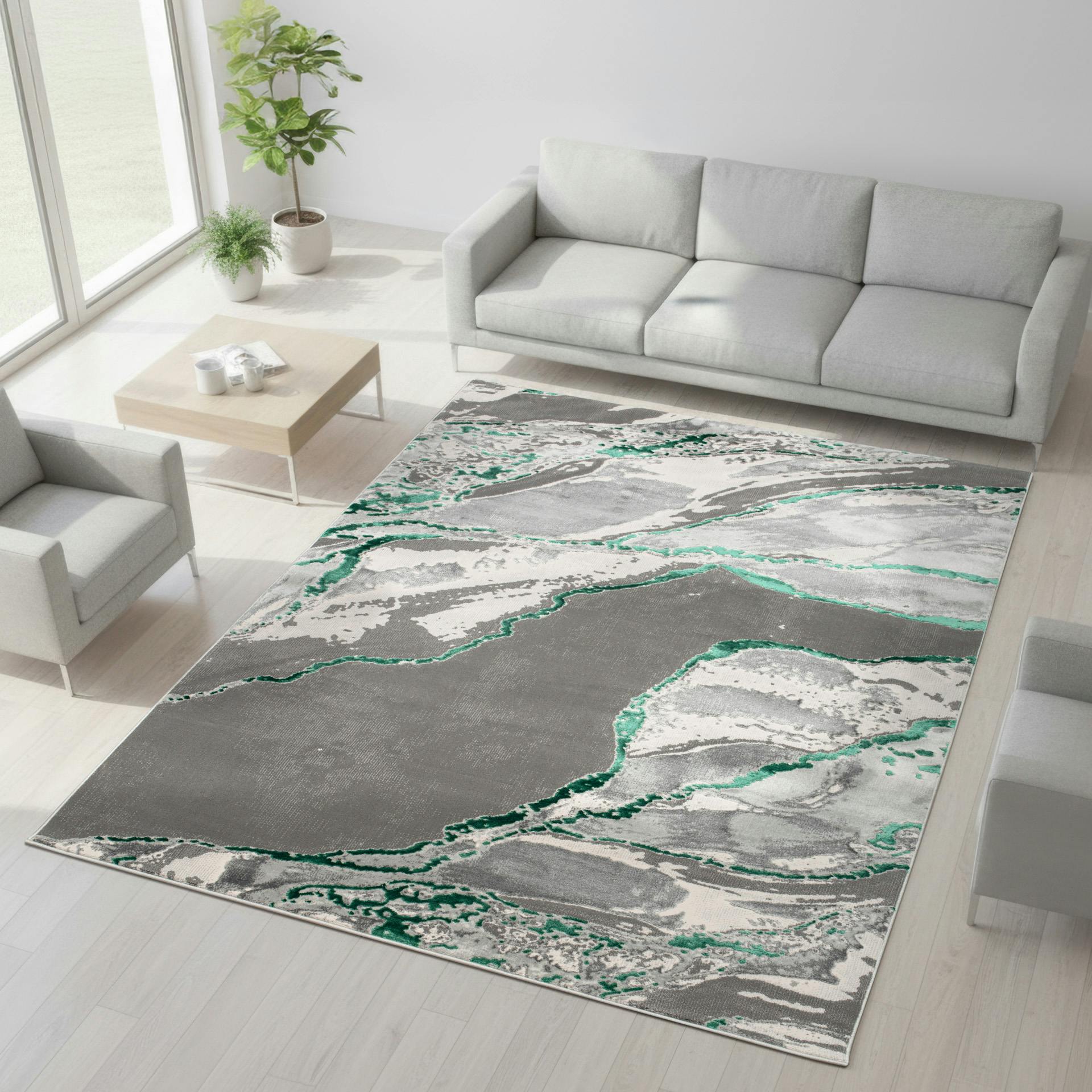 Rackhams Light Parma Modern Shimmer Rug - Emerald - 200Cm X 290Cm (6.5Ft X 9.5Ft)