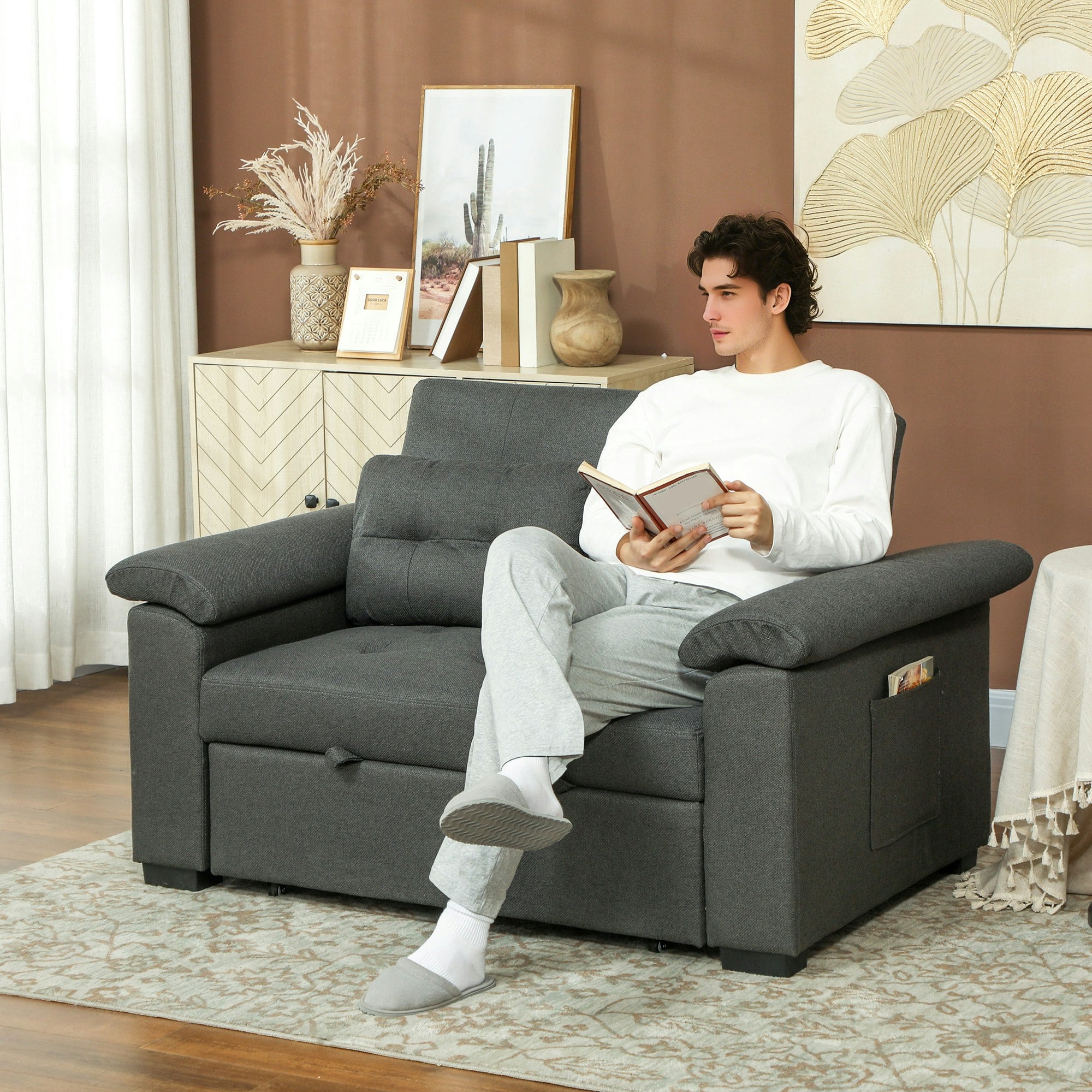 Rackhams Grey Click Clack Sofa Bed 2 Seater Sofa Bed For Living Room - Charcoal - Linen - 2 Seater