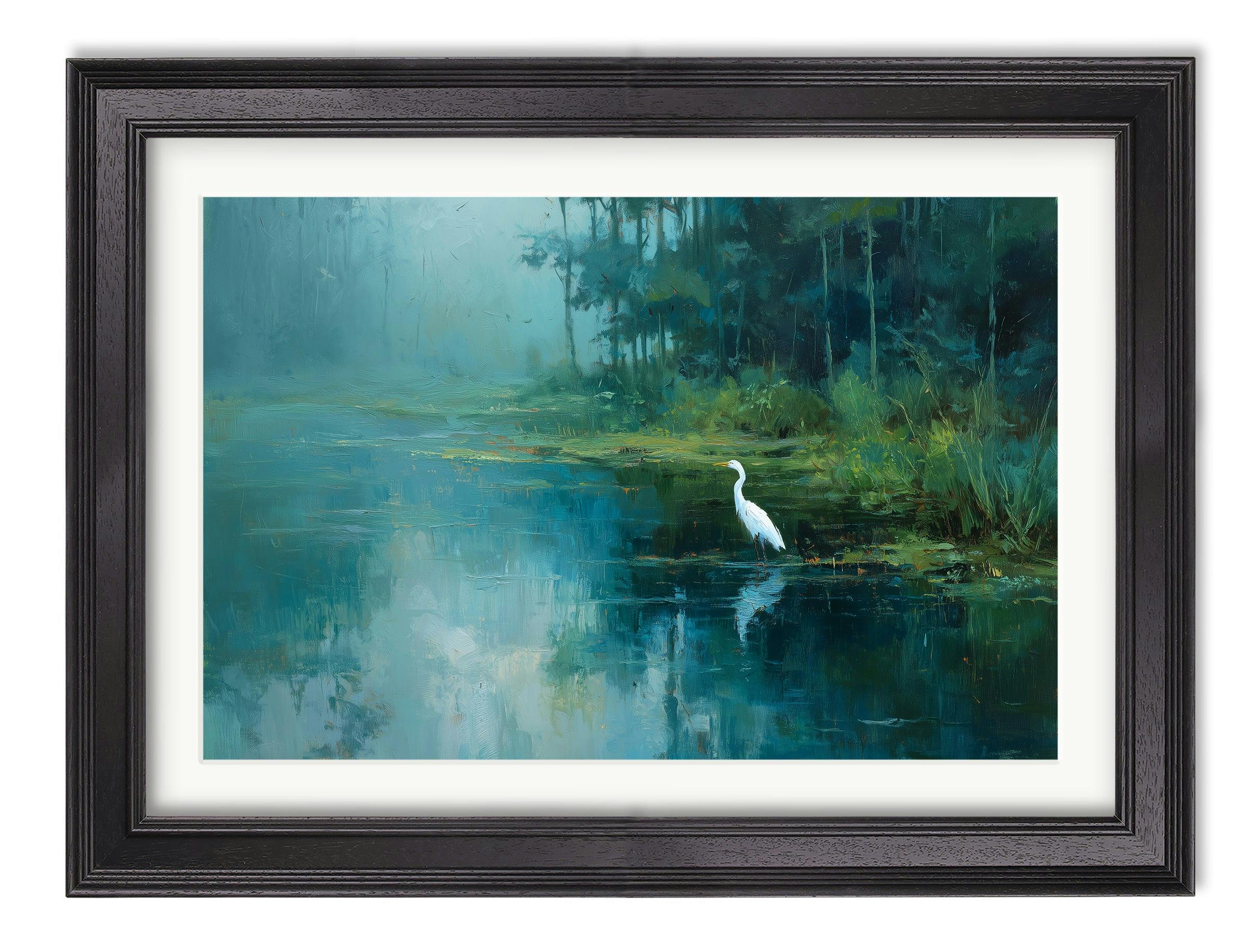 Rackhams Black Misty Lake Great Egret - Hurstwood Frame - Misty Lake Great Egret - 50 X 70Cm (A2)