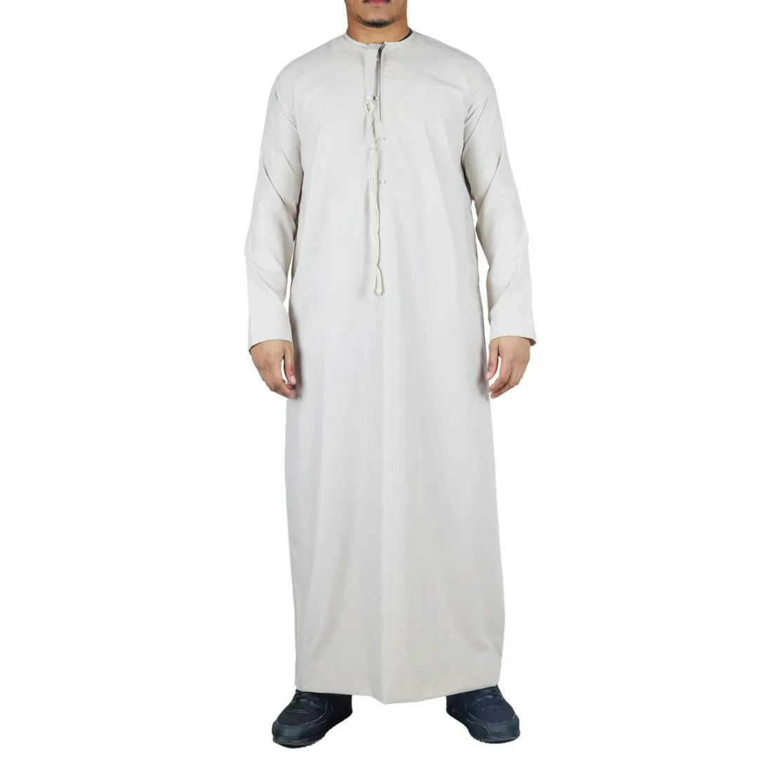 Thobez Men's Beige Tt-001 - Emirati Thobe Islamic Clothing String Tassel - 52 - Regular