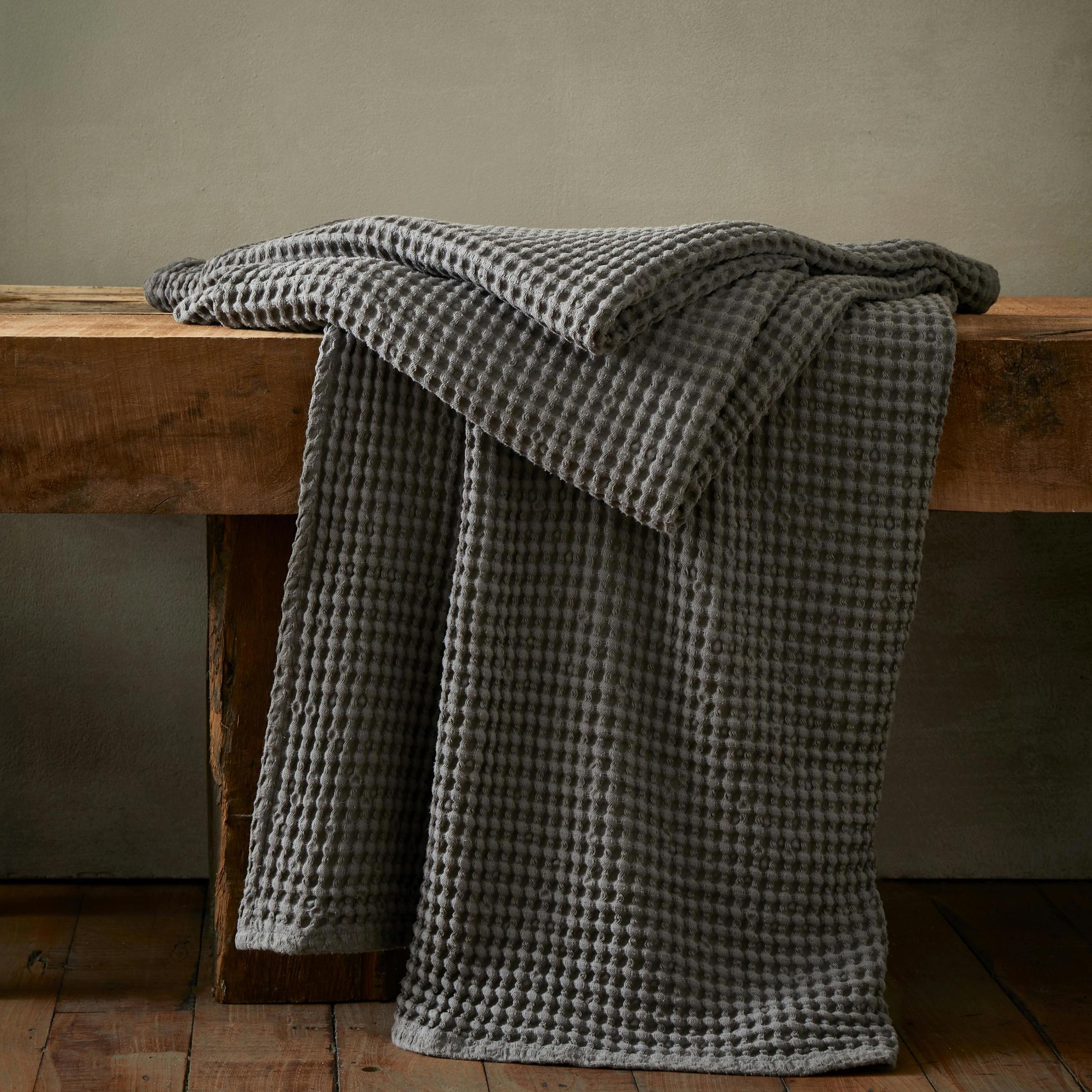 Catherine Lansfield Grey Jaipur Chunky Waffle Cotton Blanket Throw - 150 X 200 Cm
