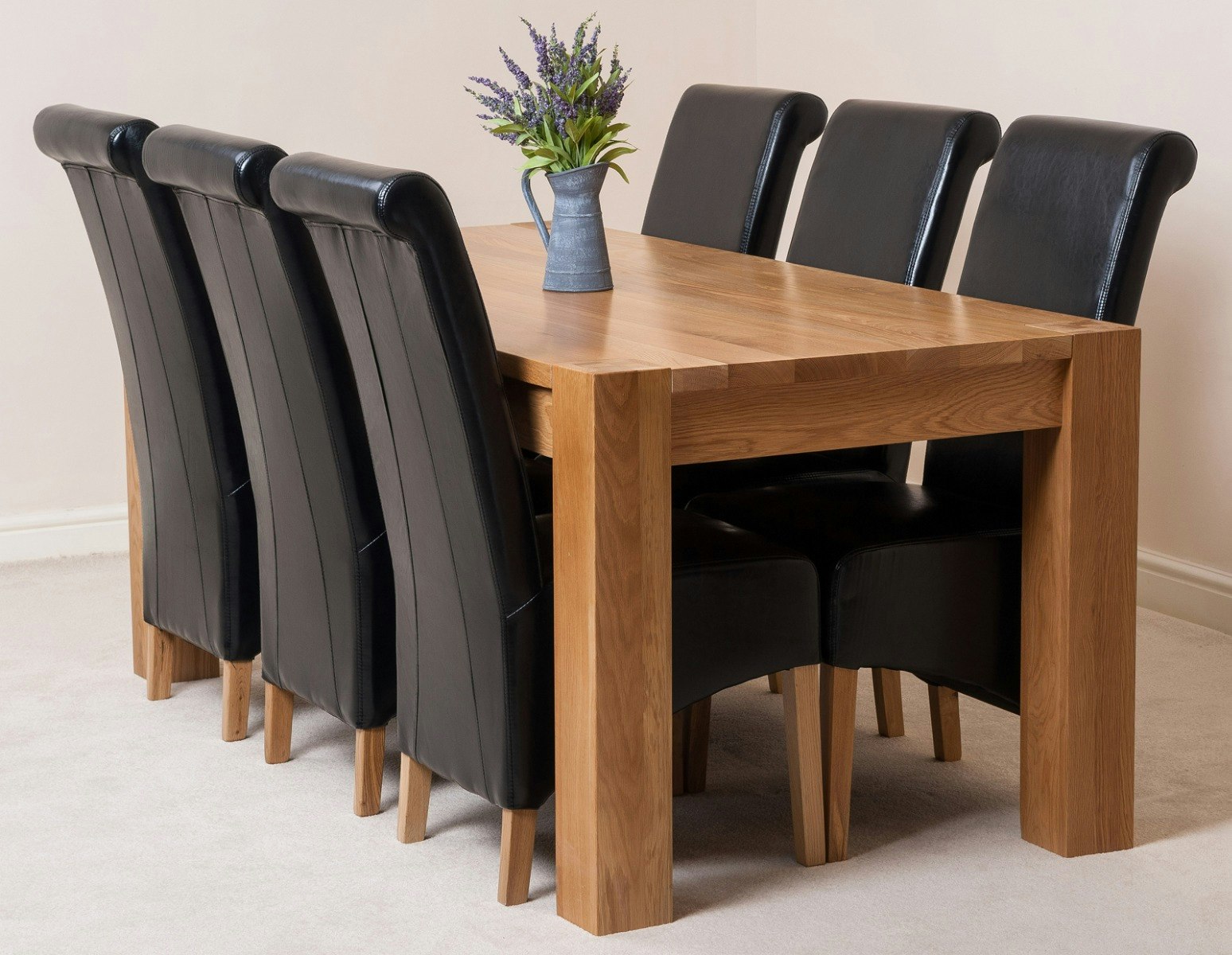 That's Furniture Black Kuba Large Oak Dining Table With Montana Leather Chairs - 6 Chairs