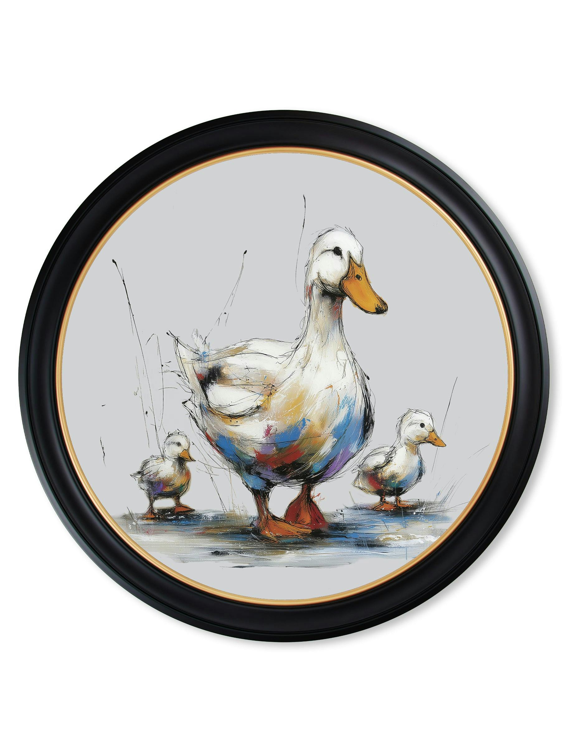 Exceptional Art Grey/Light/Black Family Of Ducks Cosy Sketch - Oxford Round Frame - Family Of Ducks Cosy Sketch - 96 X 96Cm