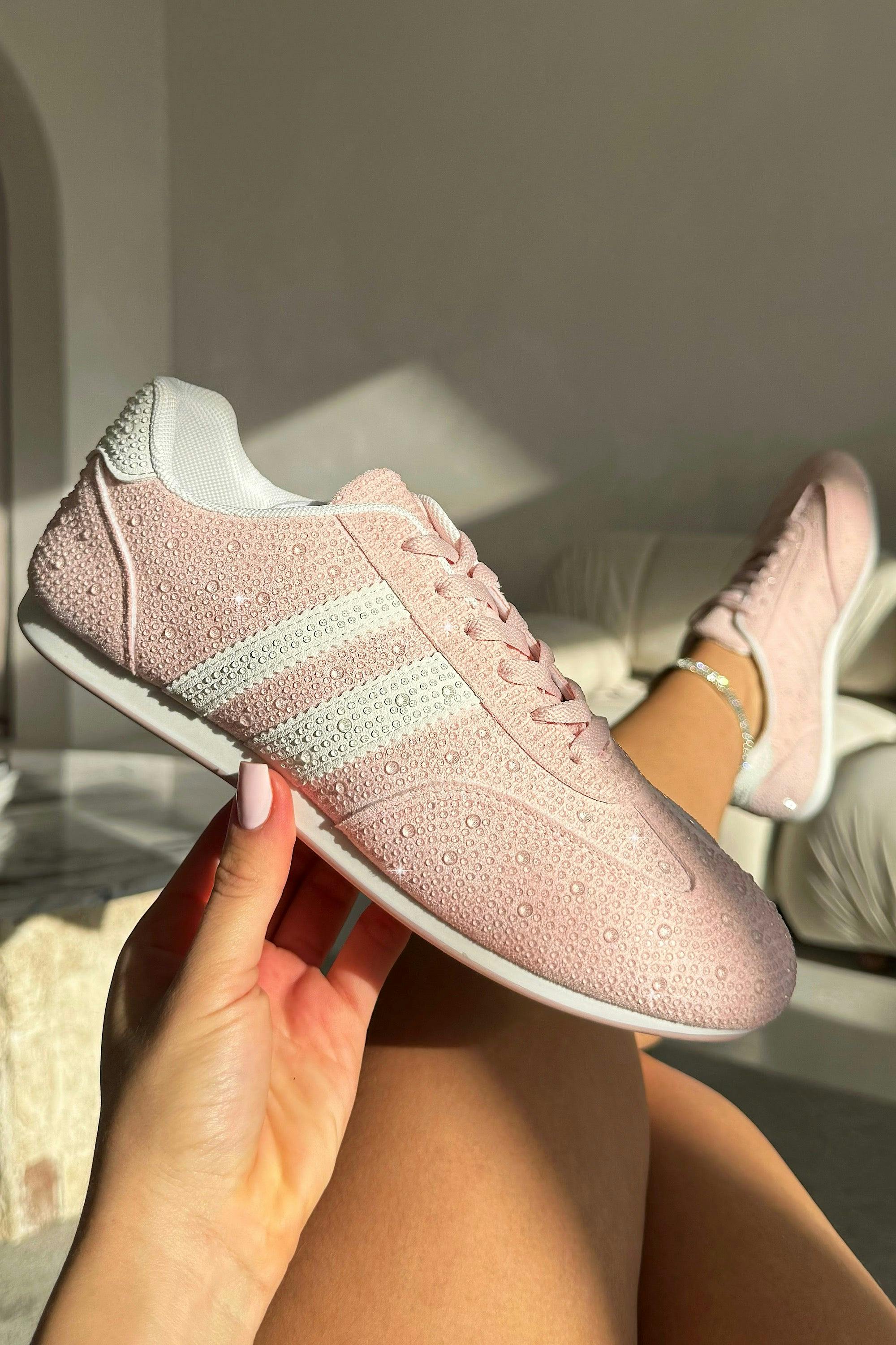 Love Lemonade Pink Crystal Dewdrop Lace-Up Trainers - Uk 4