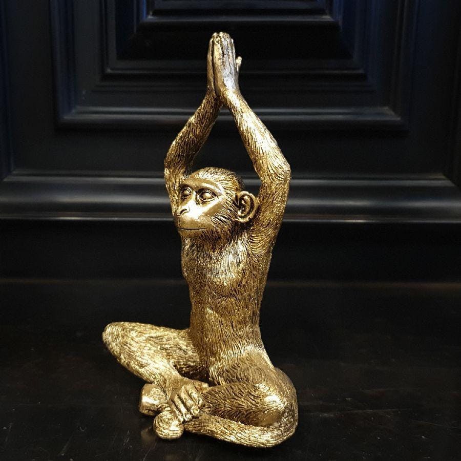 Spa Golden Meditating Lord With Hand Up Yoga Monkey Figurine Home Decor