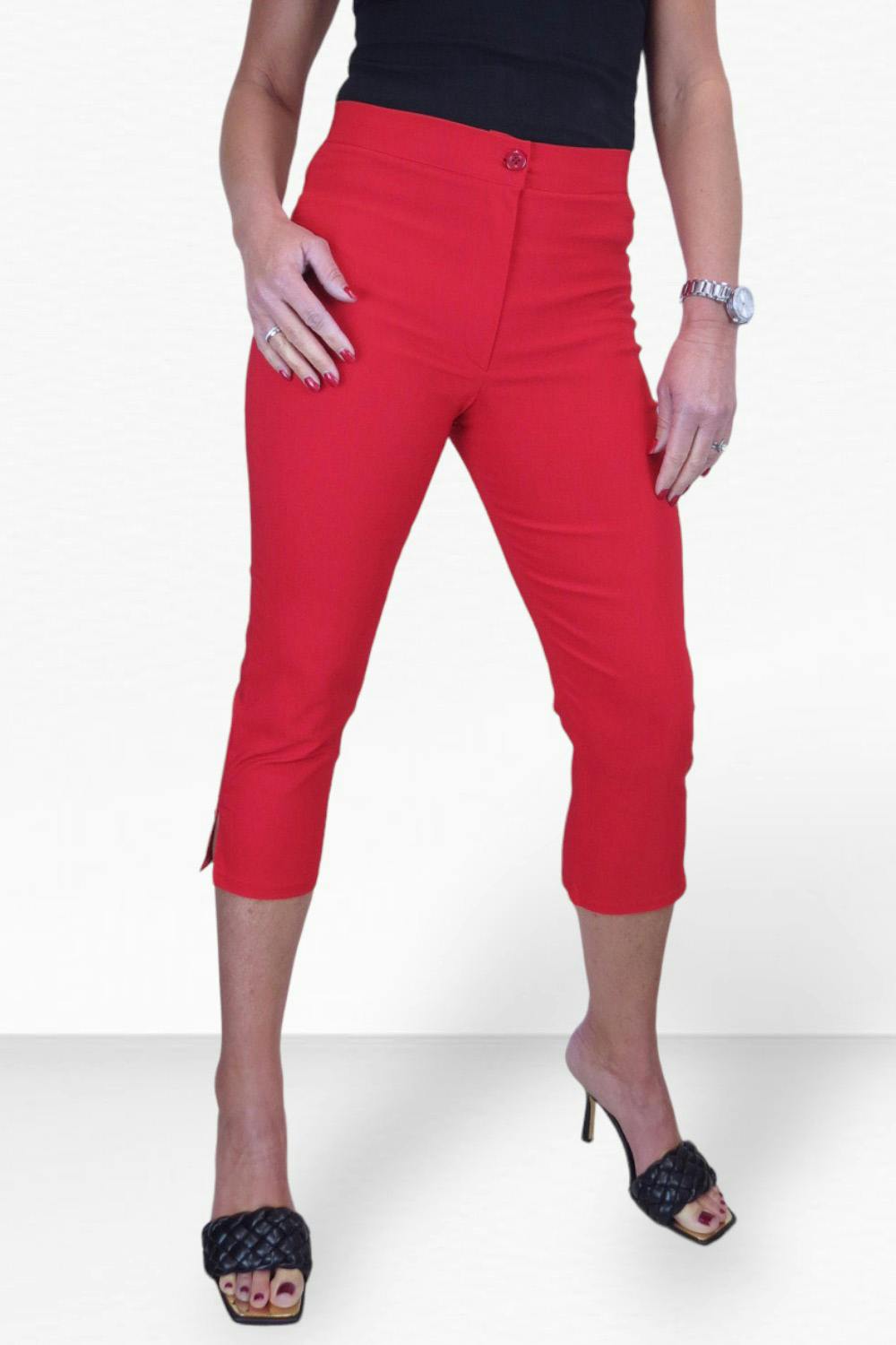 Paulo Due Women's Red Slim Cropped Capri Stretch Trousers - 10
