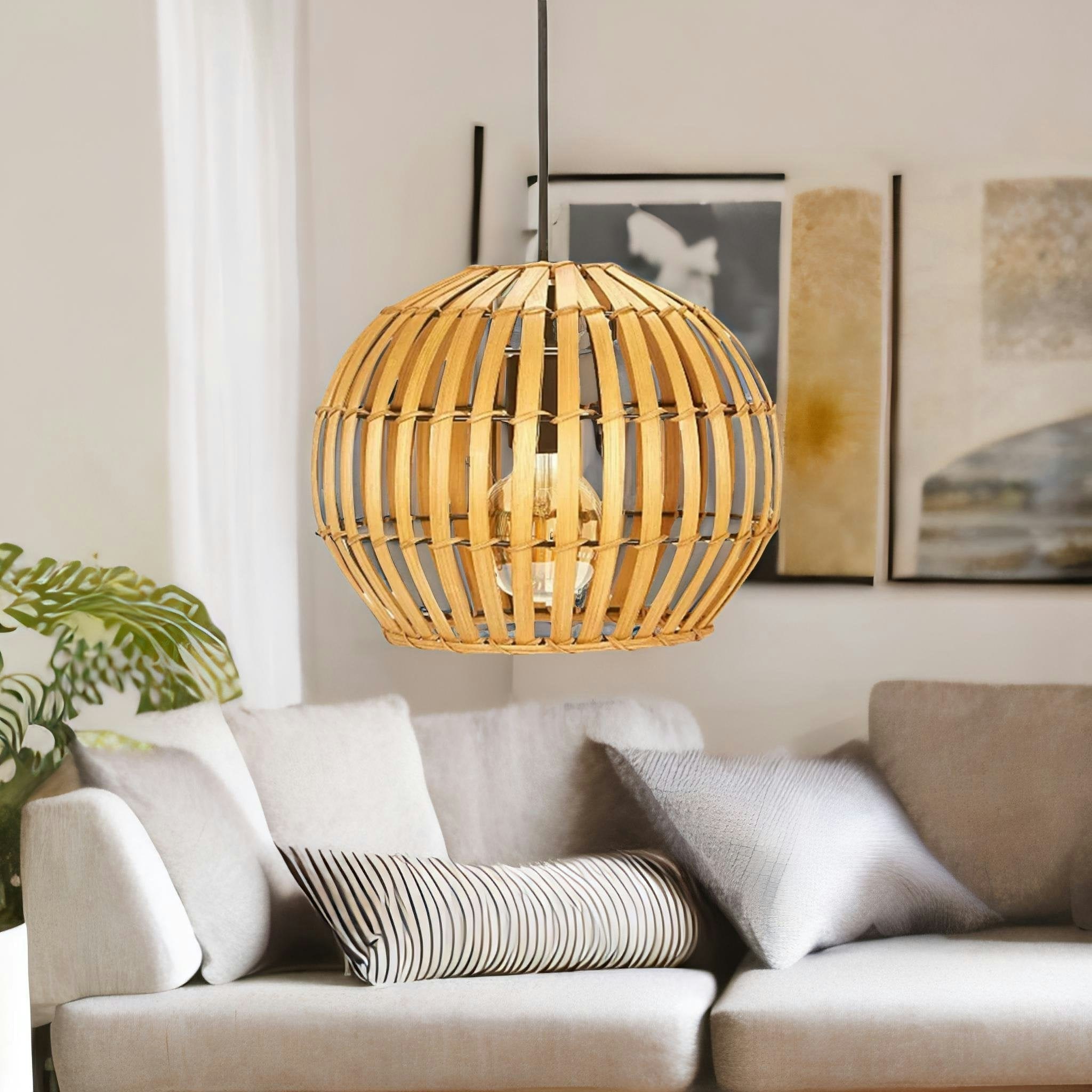 Rackhams Light/Brown Bambo Wicker Scandi Ceiling Pendant Shade Natural