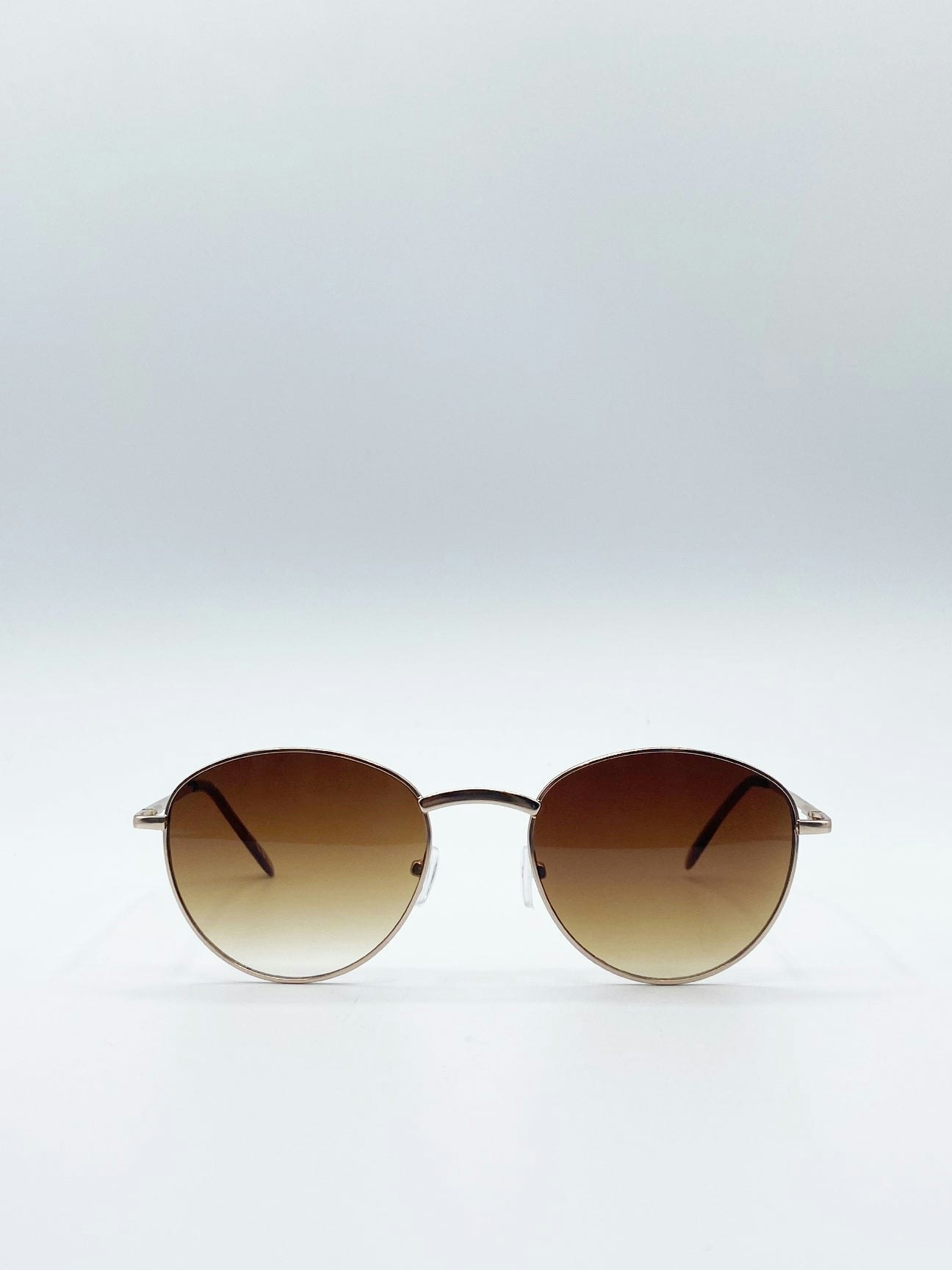 Svnx Gold Classic Round Metal Frame Sunglasses - One Size