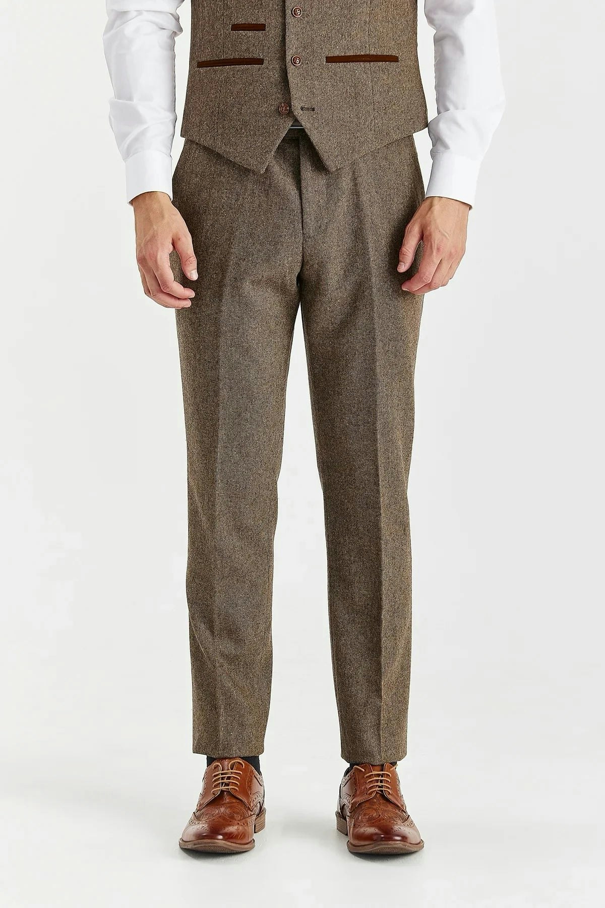 Paul Andrew Men's Brown Oscar - Wool Blend Tweed Trousers - 42W 32L