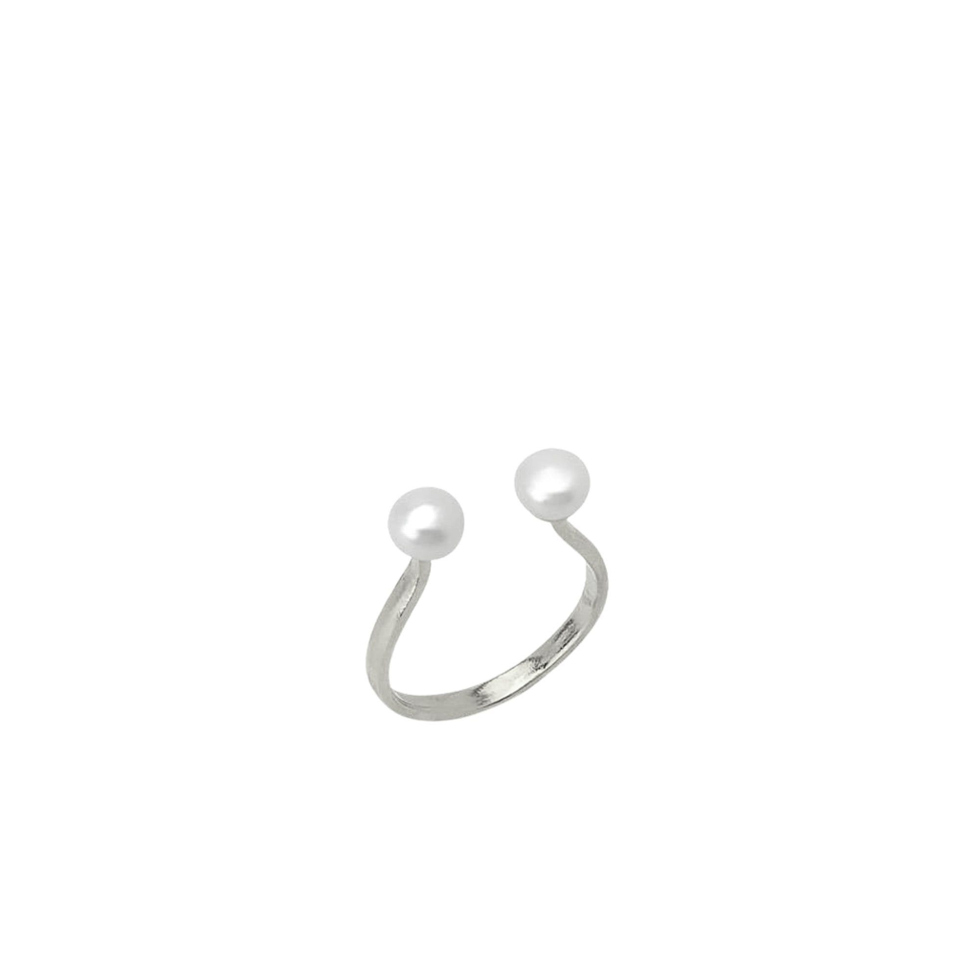Spero London Silver Double Pearl Sterling Adjustable Open Ring