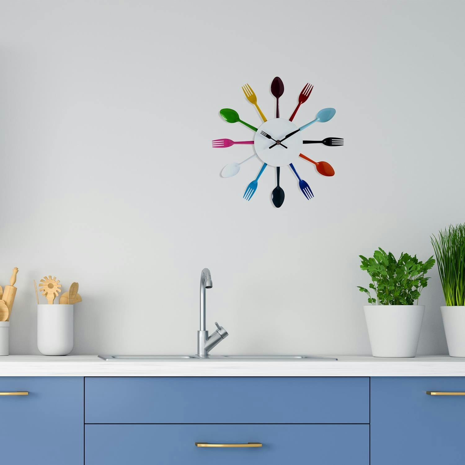 Walplus Wc2044cu - Colourful Kitchen Cutlery Wall Clock