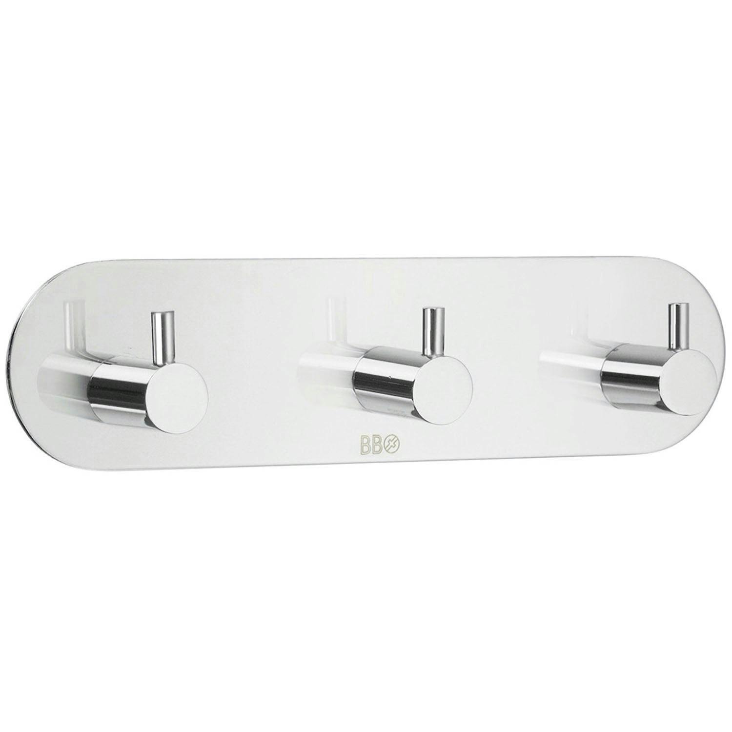 Beslagsboden Chrome Stainless Steel Triple Towel Hook (190 X 48Mm) Self Adhesive Bathroom Wall Mounted