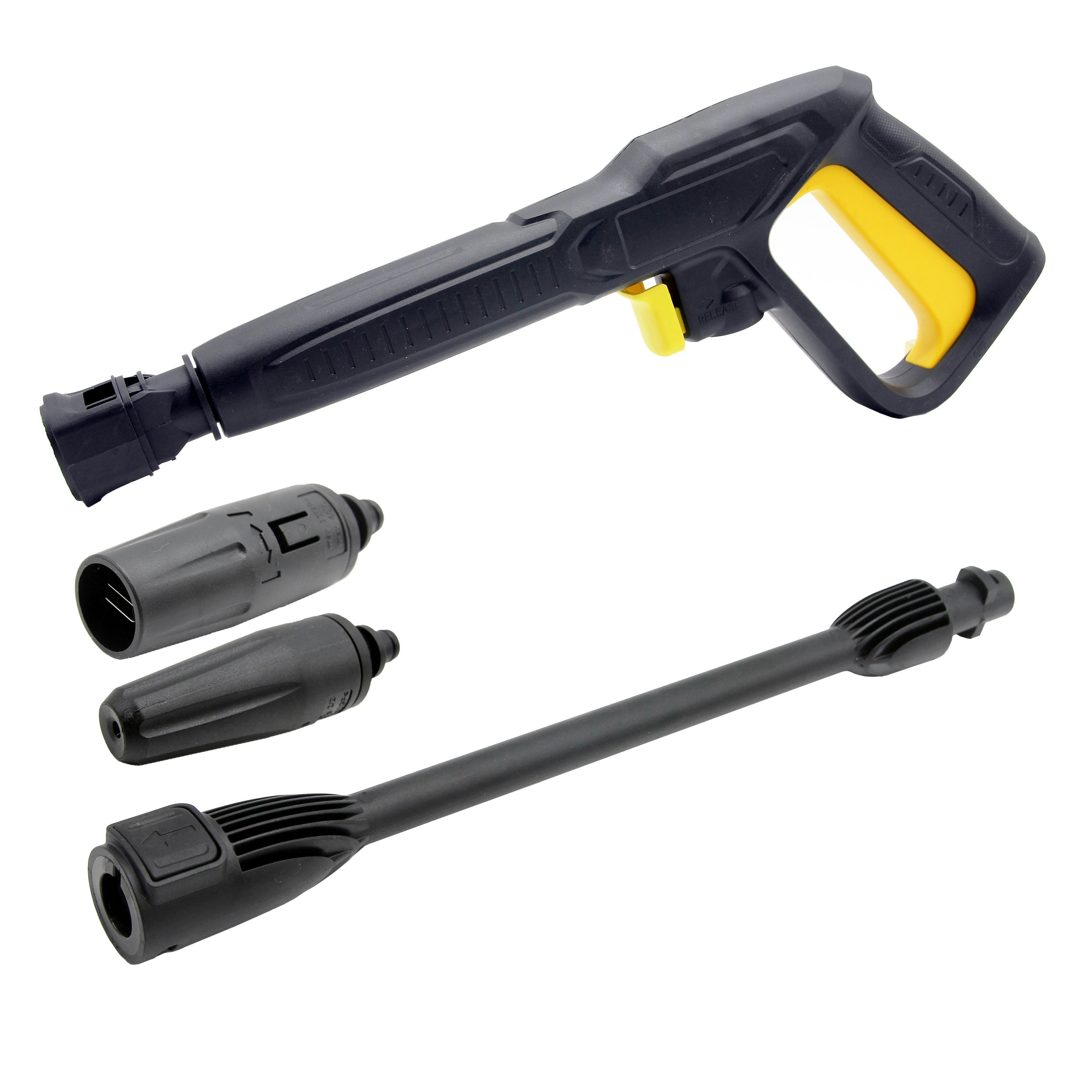Equip2clean Yellow Karcher K Series Quick Release Pressure Washer Trigger Gun, Lance Turbo & Vario Nozzles
