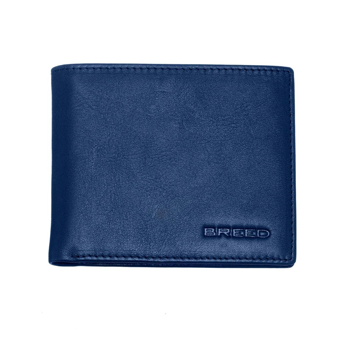 Breed Locke Genuine Leather Bi-Fold Wallet - Navy