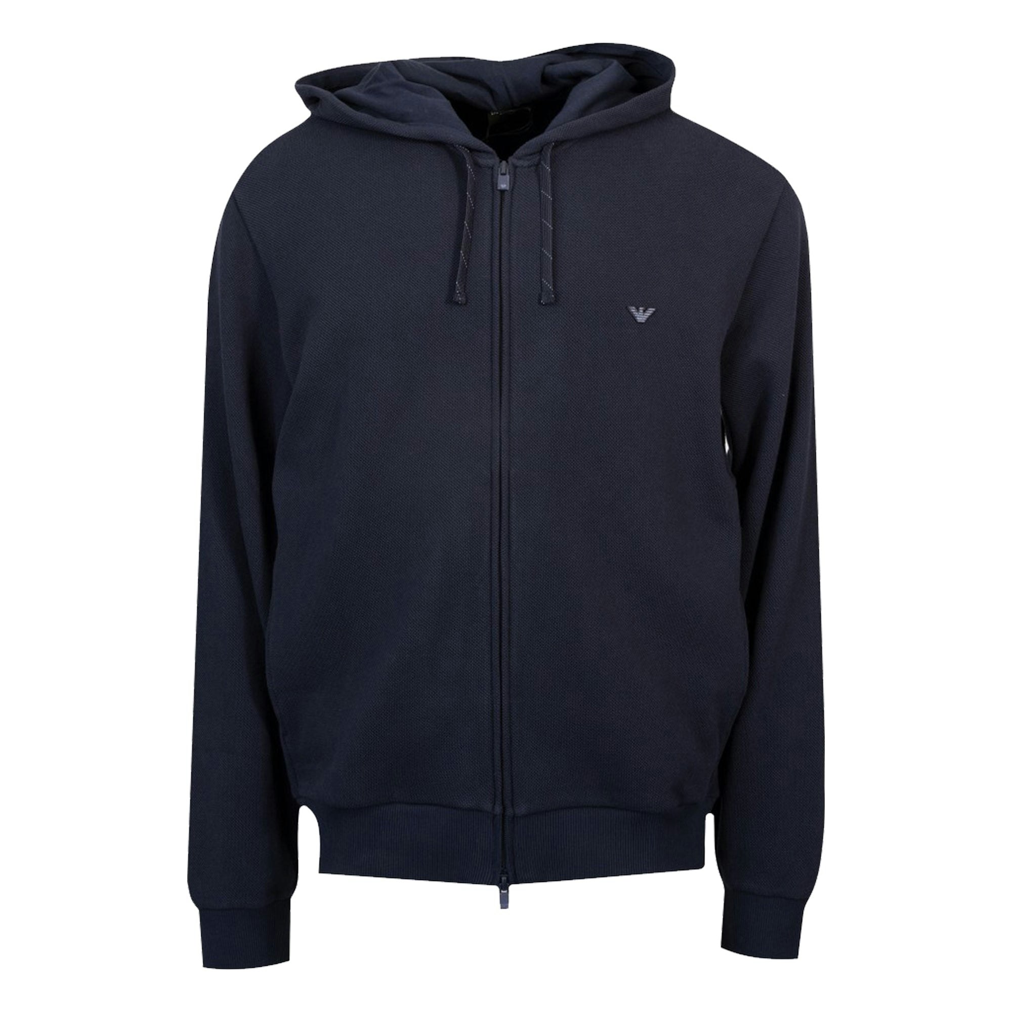 Emporio Armani Lounge Pique Zip Hoodie Navy - Medium