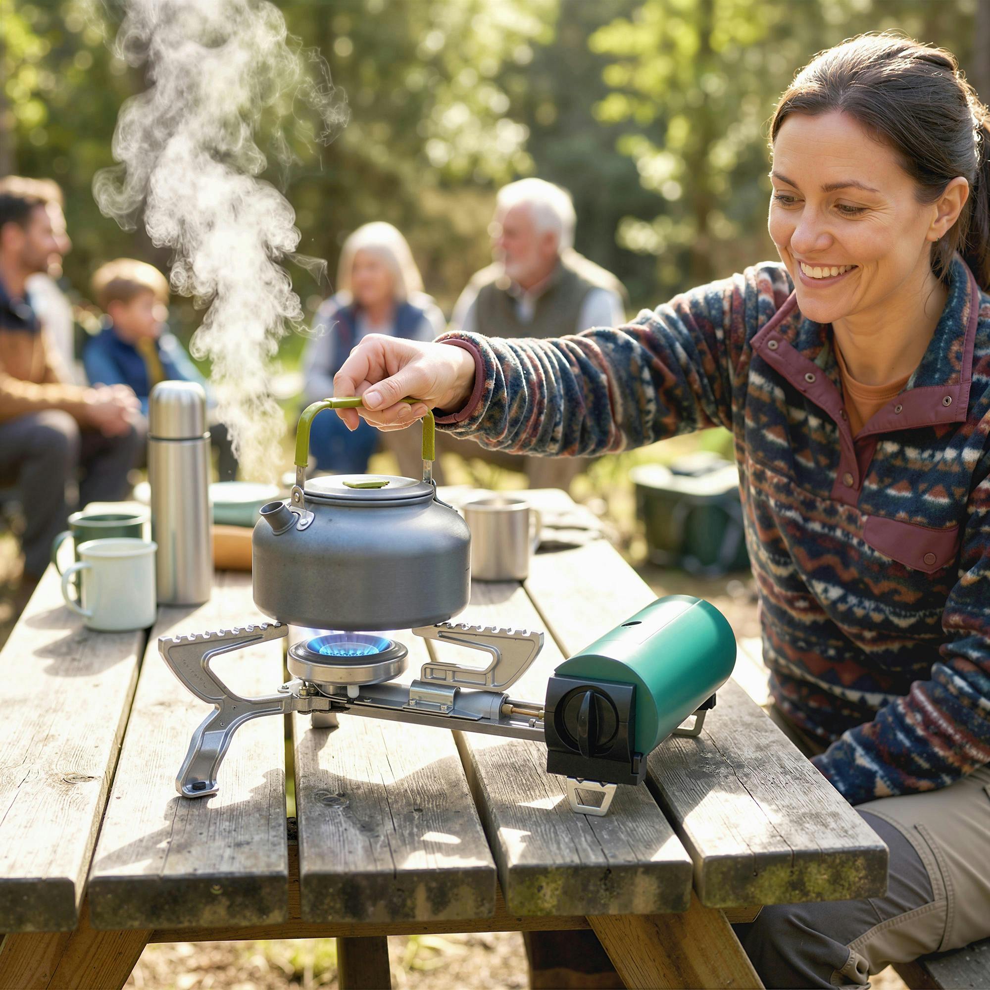 Outsunny Green Camping Stove With Safety Shut-Off, Piezo Ignition Gas Stove - Stainless Steel, Aluminium, Copper - Gas Stove