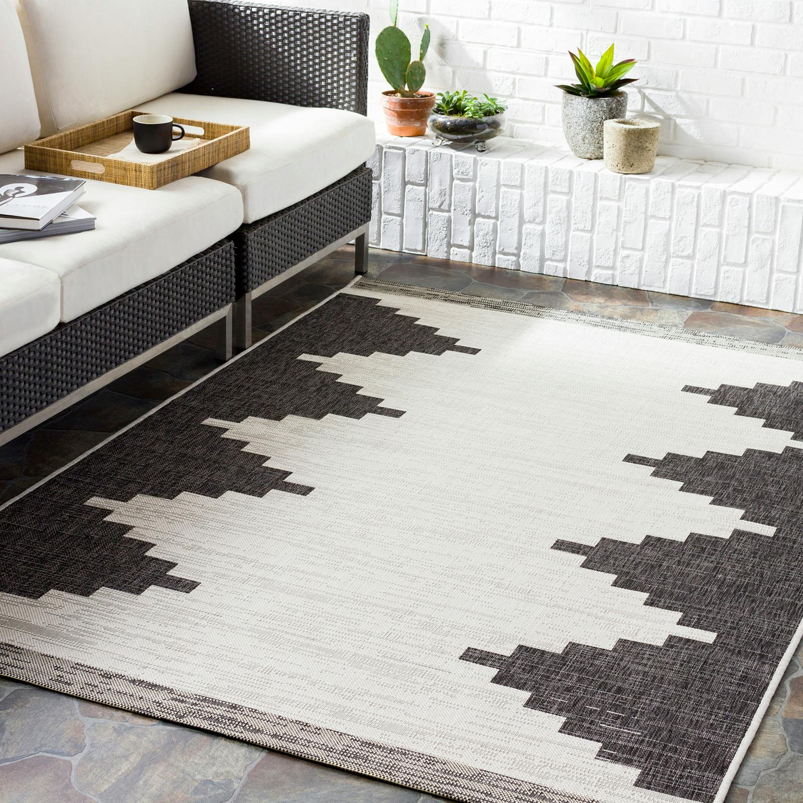 Rackhams Black/Grey/White Eagean-Modern Charcoal In- & Outdoor Rug - 130 X 180 Cm