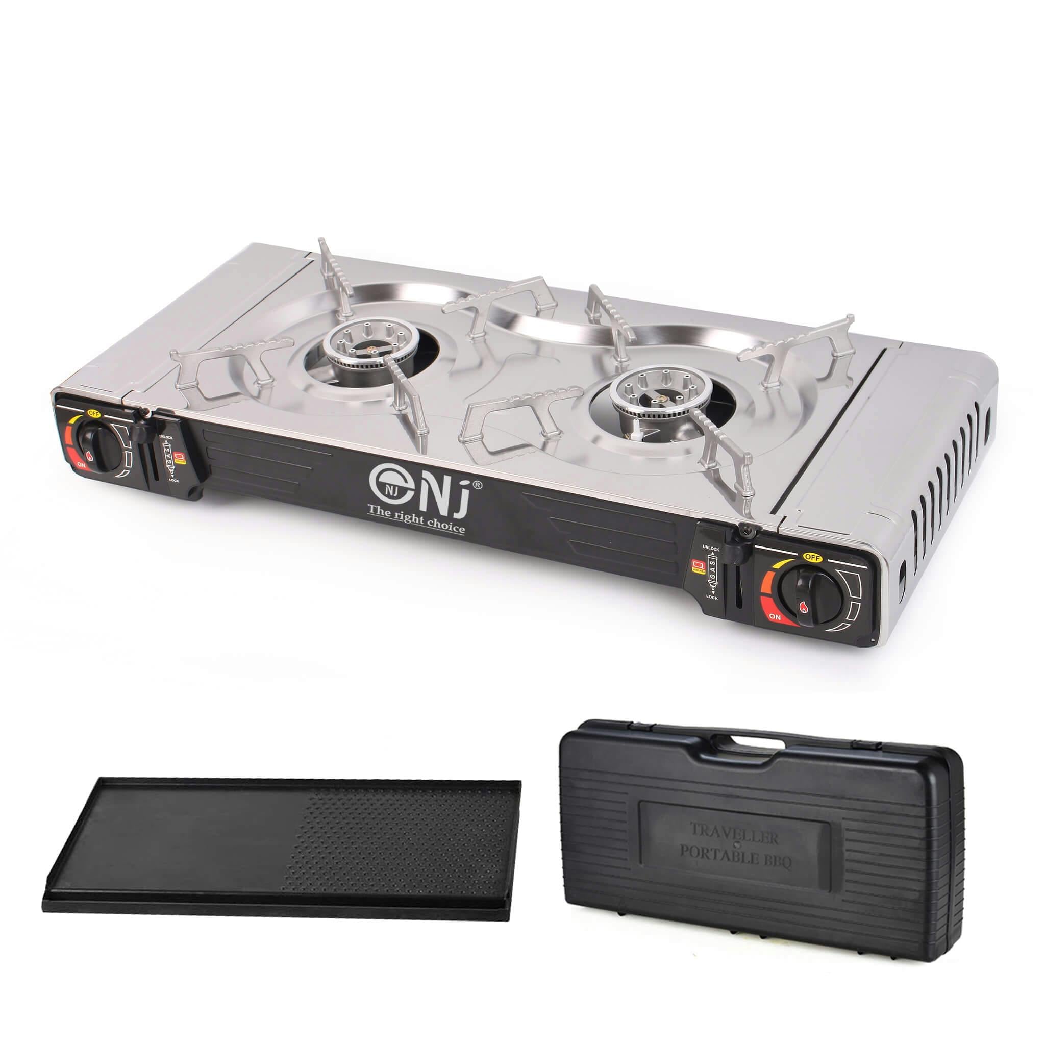 Nj Black/Grey Sg-2 Double Burner Camping Gas Stove With Grill