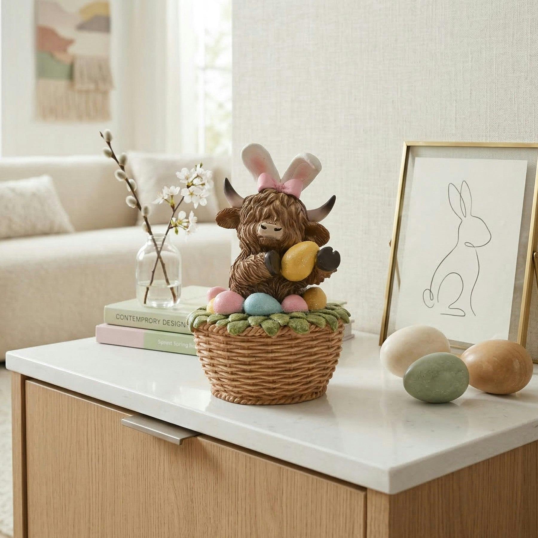 B&Q -  Highland Cow In Easter Basket Ornament - Image 3